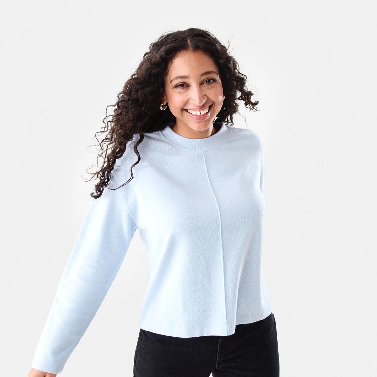 1 Long Sleeve Brushed Seam Detail Top Blu Skyway, 1 of 8