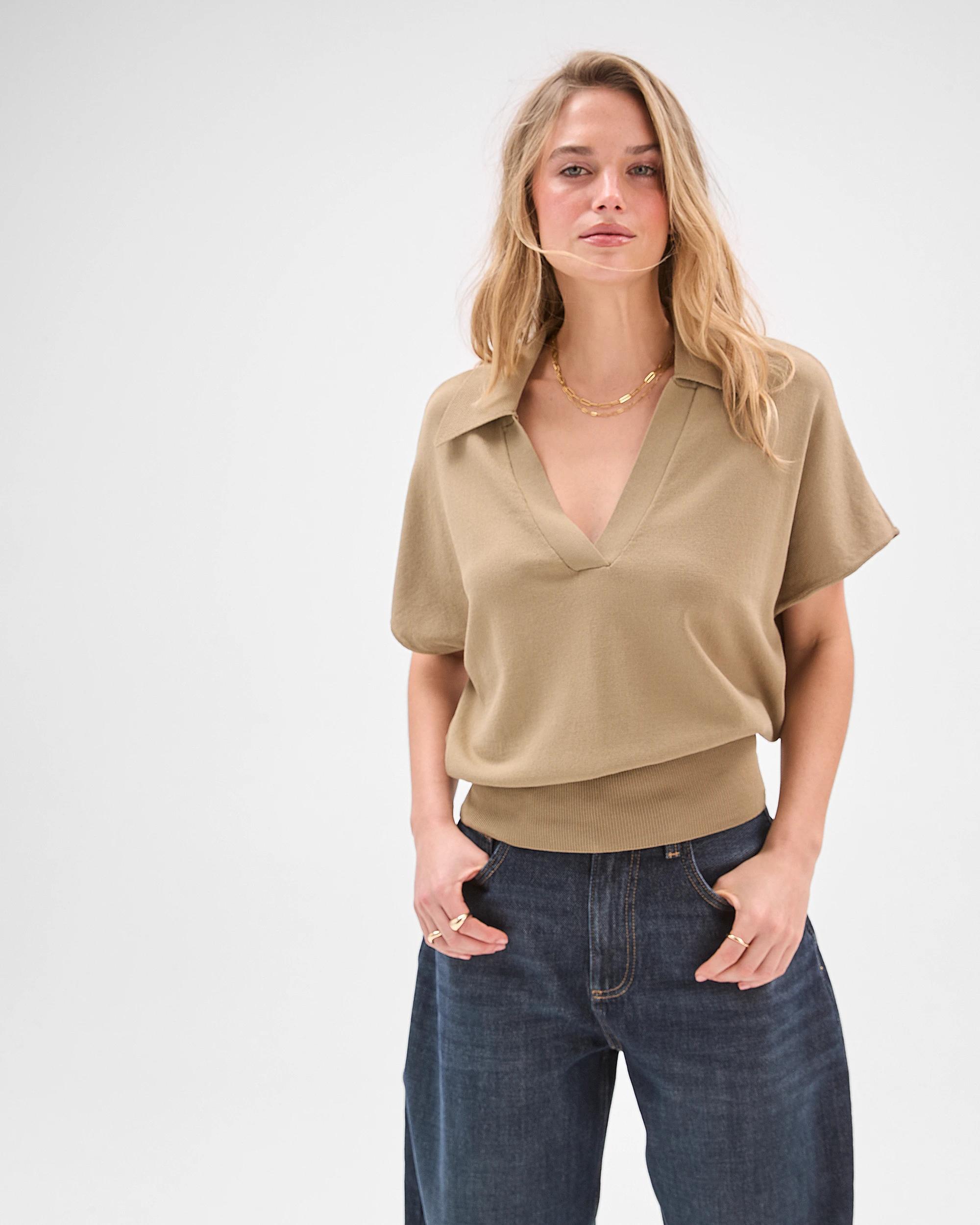 1 Lily Loves Basque Detail Polo Top CRUSHED LEAF, 1 of 8
