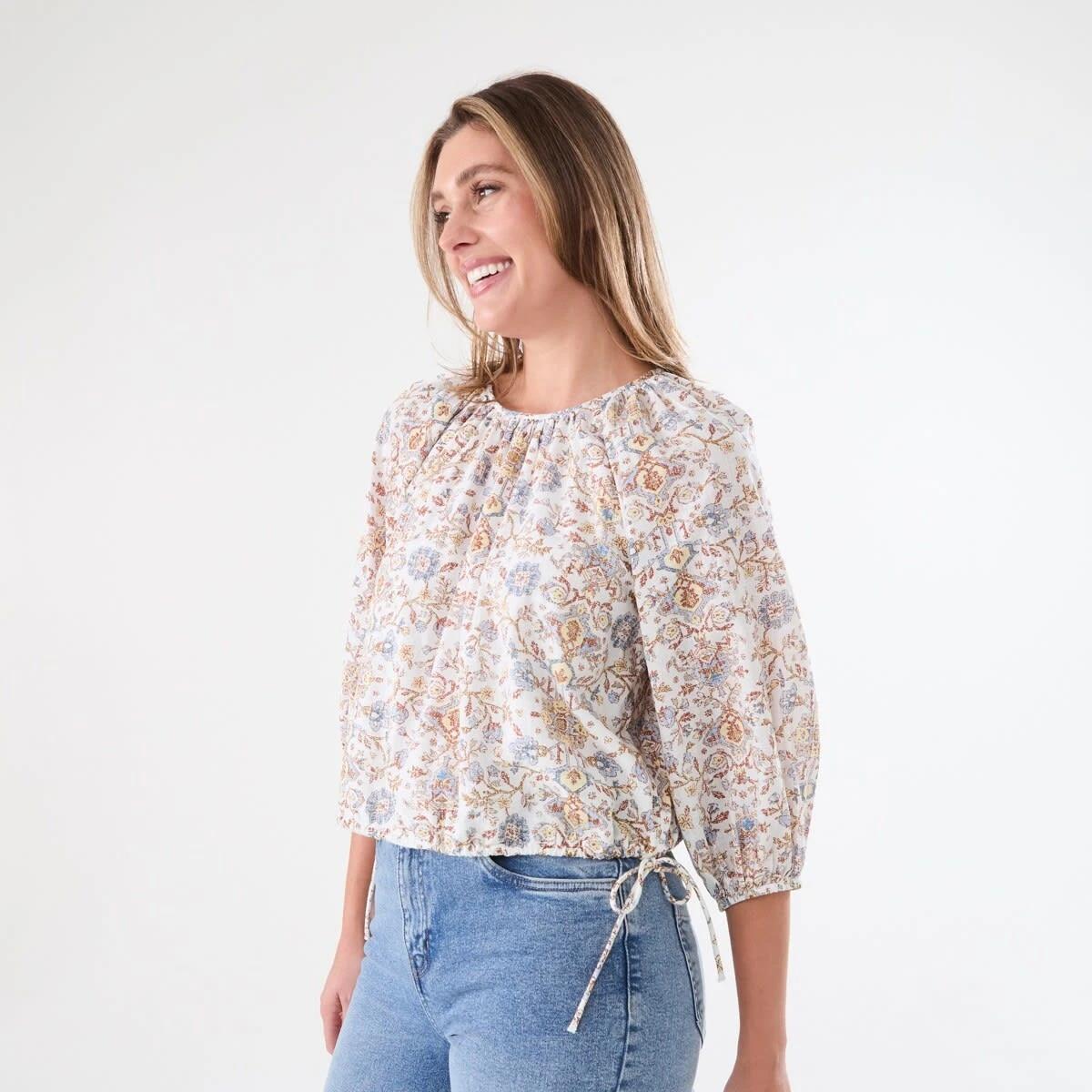 2 Long Sleeve Waist Tie Raglan Top BOHO FLORAL BRUNI BLUE, 2 of 6