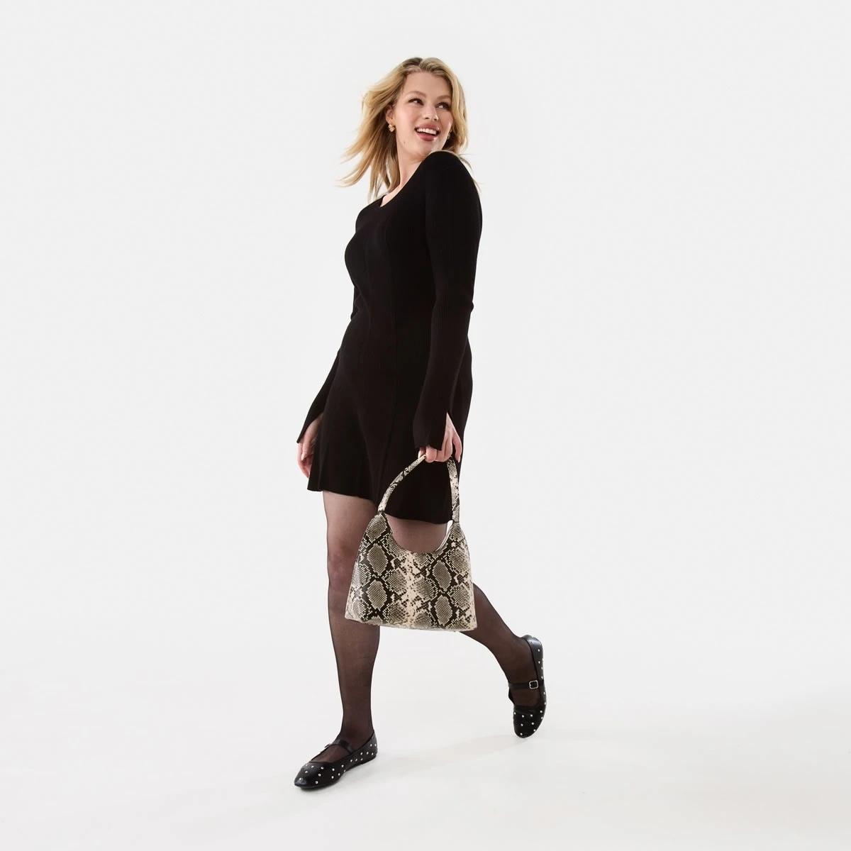 9 Long Sleeve Scoop Knit Skater Mini Dress Black, 9 of 10