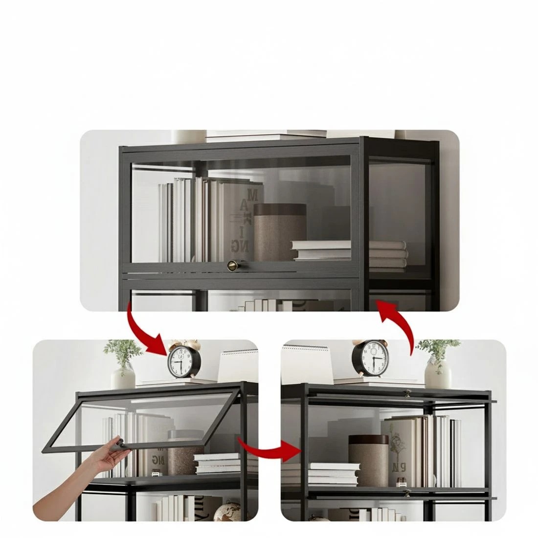 5 Artiss 5-Tier Display Cabinet Storage Bookshelf Clear Shelf - Black, 5 of 7