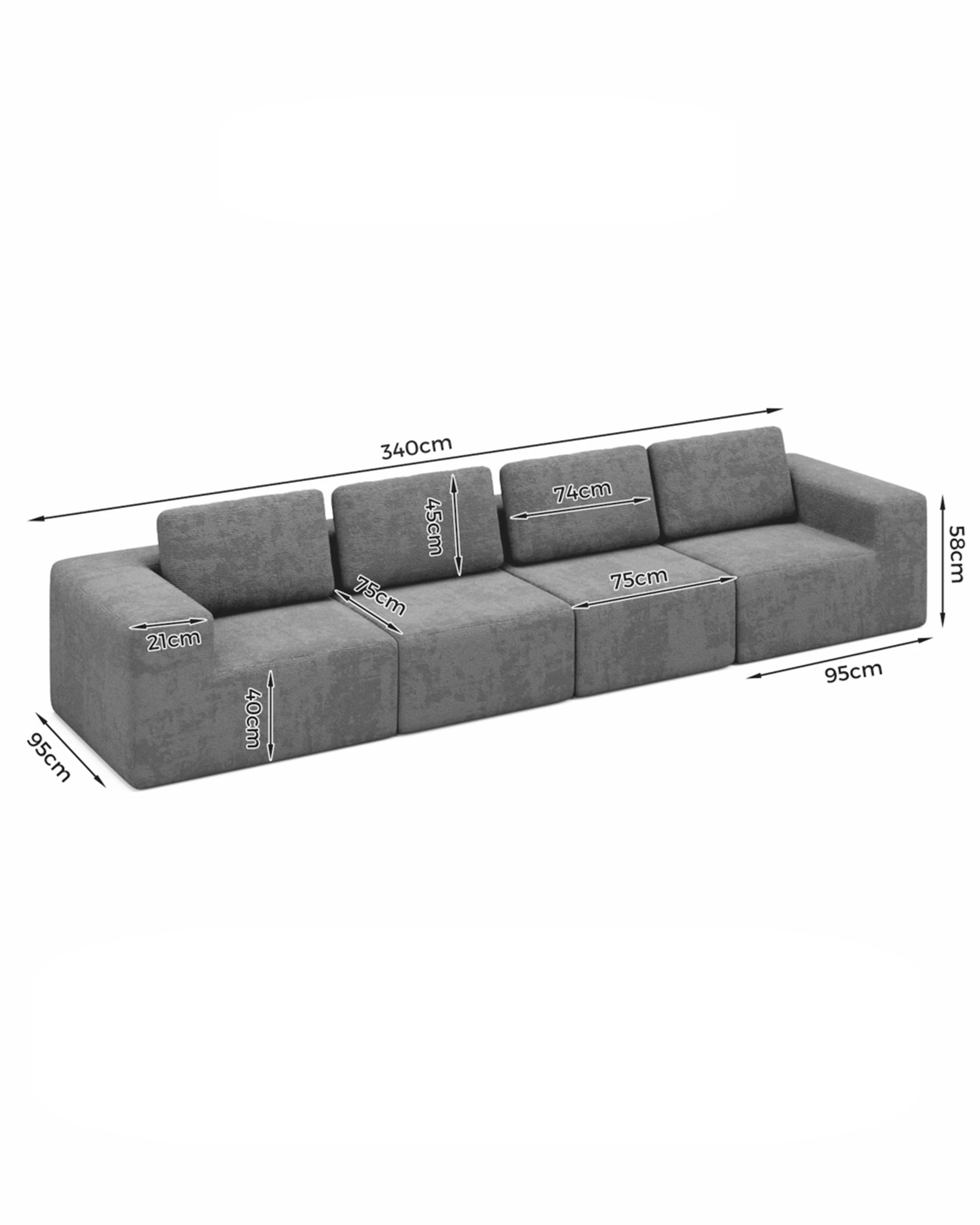 2 Advwin 340cm 4 Seater Sofa Modern Modular Sectional Couch No Assembly- Grey, 2 of 9