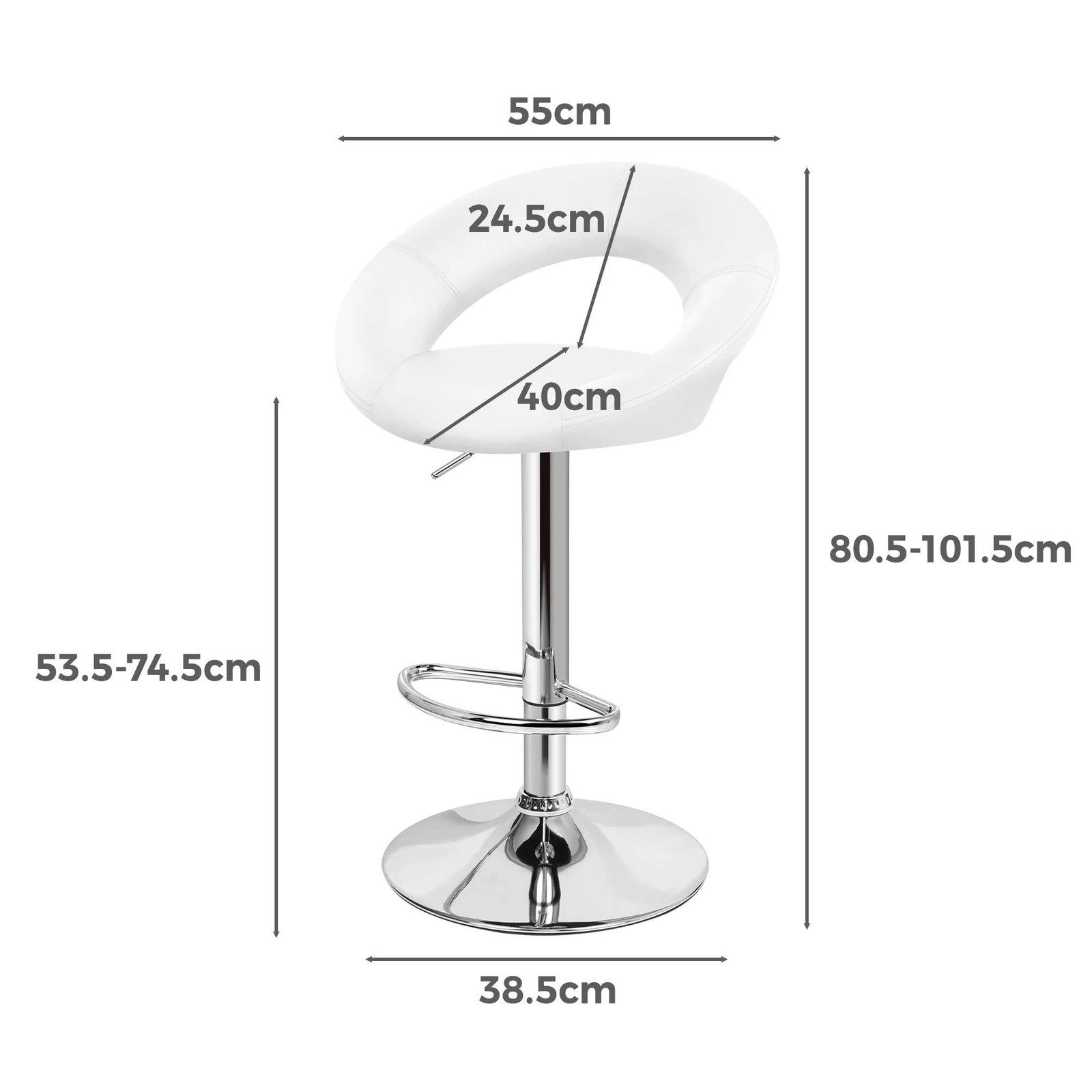 6 Alfordson 2x Bar Stools Ovadia Kitchen Swivel Chair Leather Gas Lift - White, 6 of 7