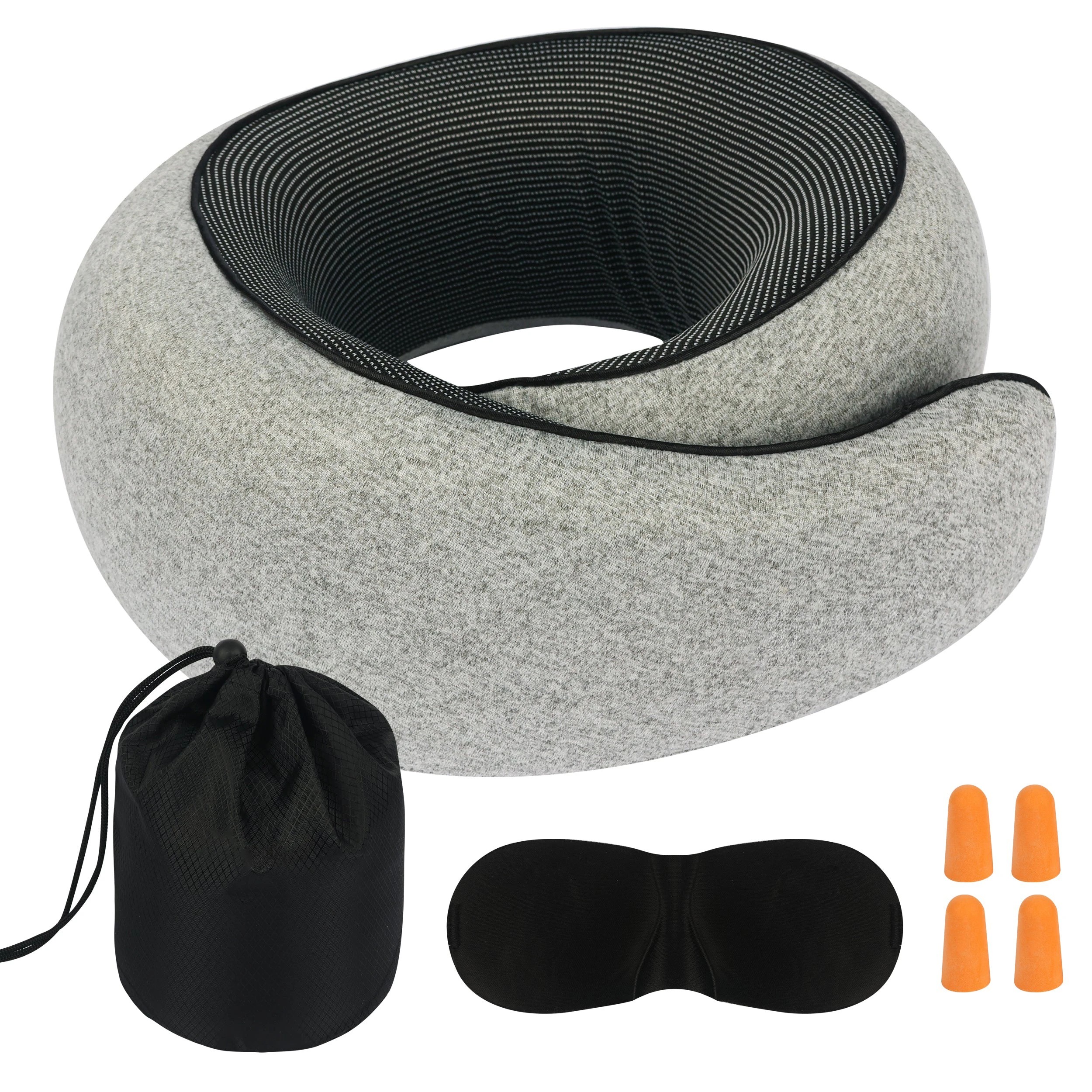 1 Vagooz Memory Foam Travel Pillow 360 Neck Support with Eye Cover & Earplugs - Grey, 1 of 7