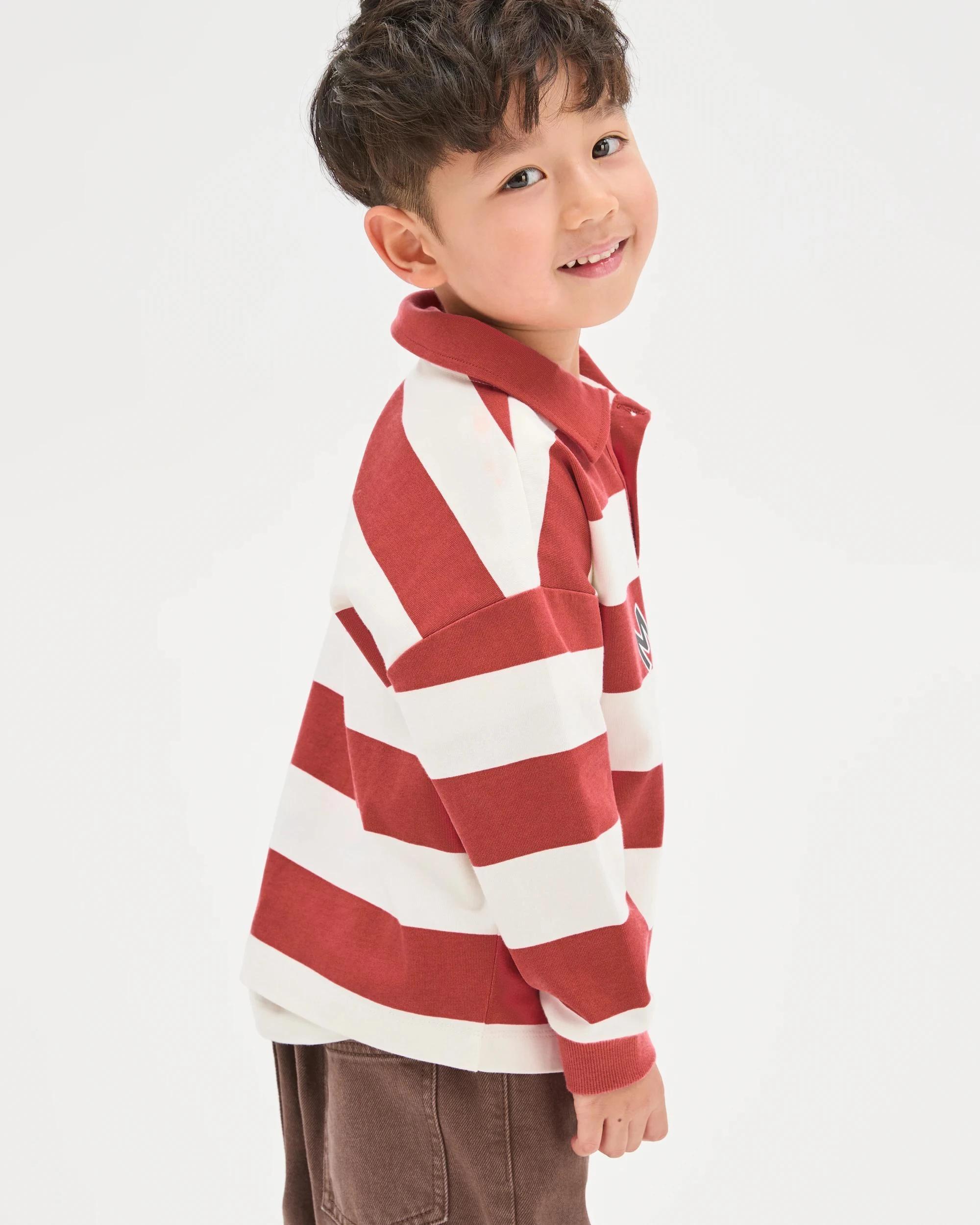 3 Super Mario Australian Cotton Striped Rugby Polo Jumper RED + WHITE, 3 of 6