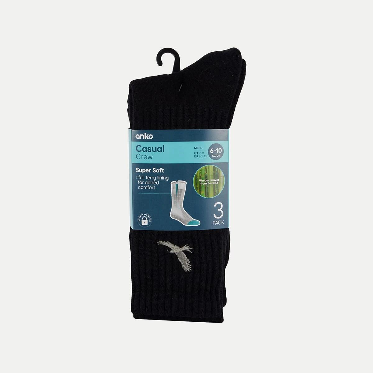 3 3 Pack Bamboo Rib Crew Socks BLACK, 3 of 3