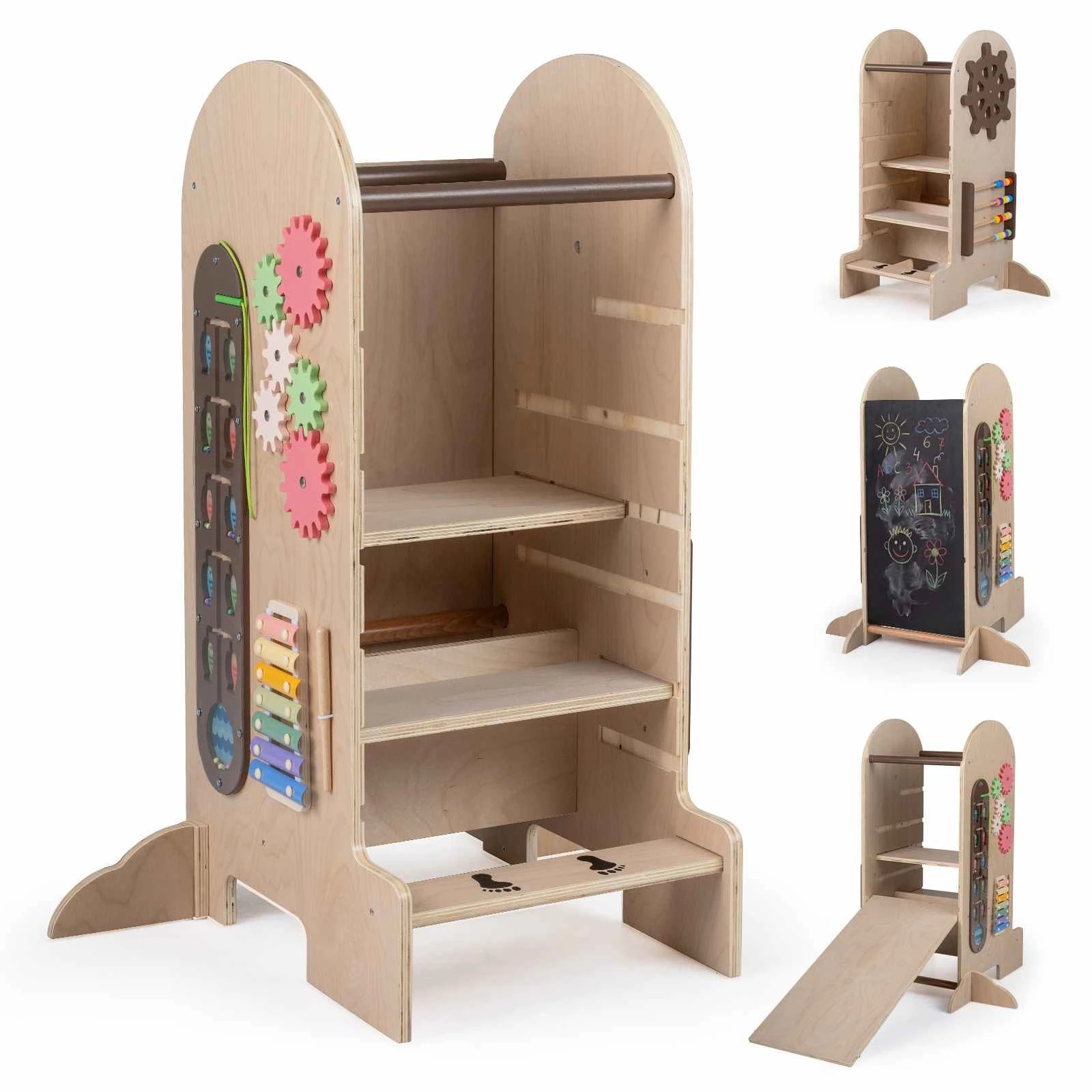 1 Costway Learning Tower Adjustable Step Stool High Chair Chalkboard Slide Montessori Games, 1 of 1