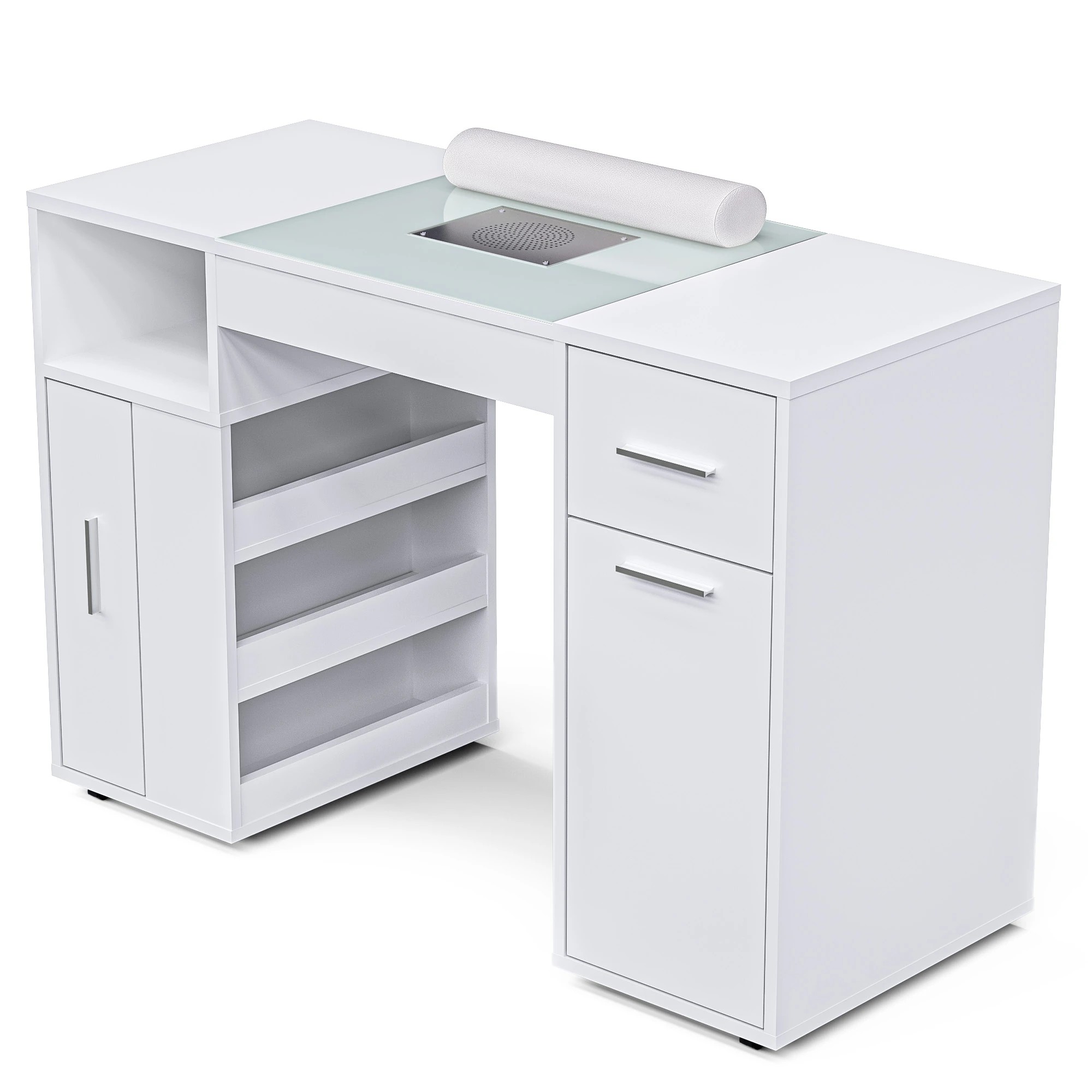 1 Advwin Manicure Table Vanity Desk With Dust Collector Glass Top Storage Cabinet - White, 1 of 4