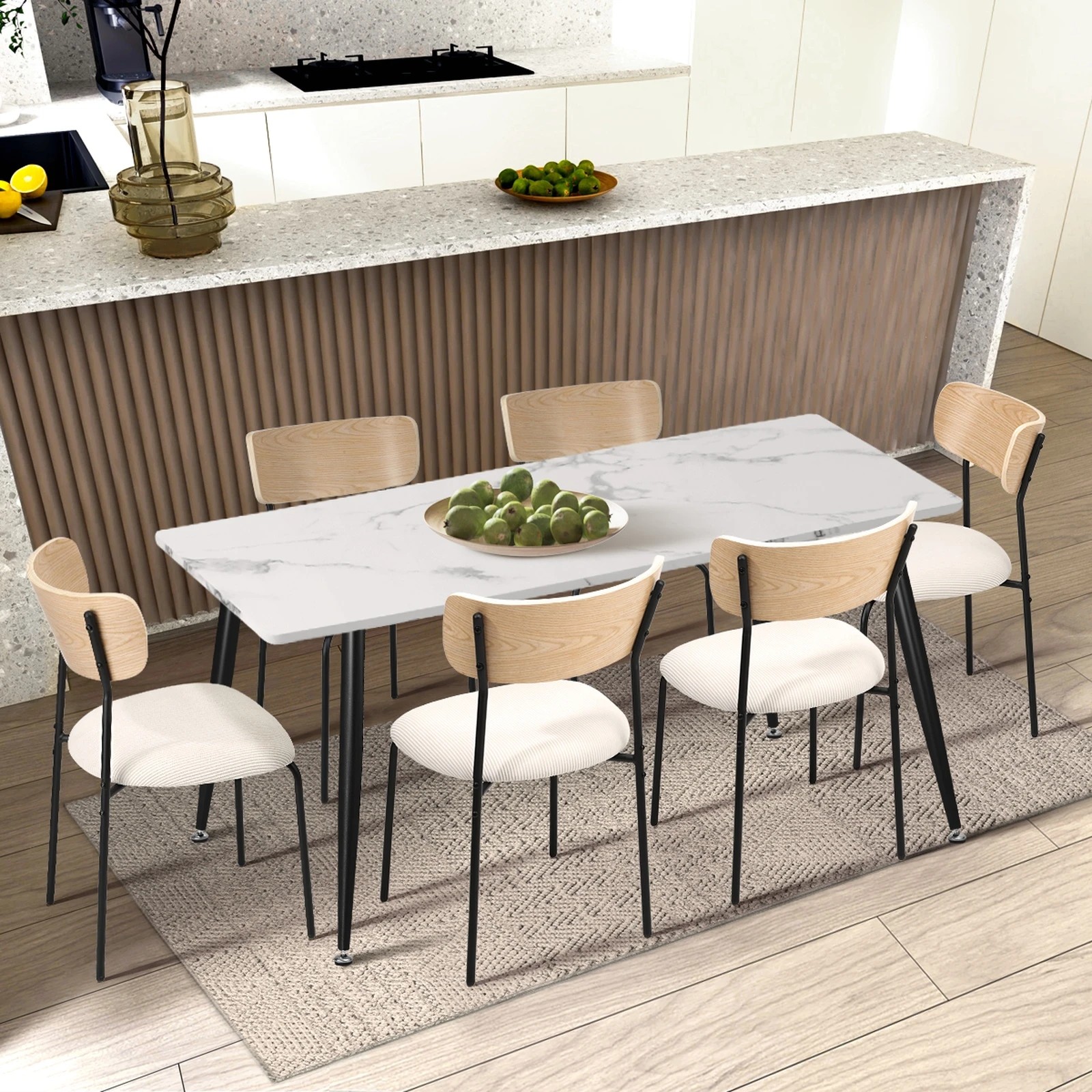 4 Oikiture 2PCS Dining Chairs Kitchen Chair Padded Lounge Seat Corduroy - Beige, 4 of 9