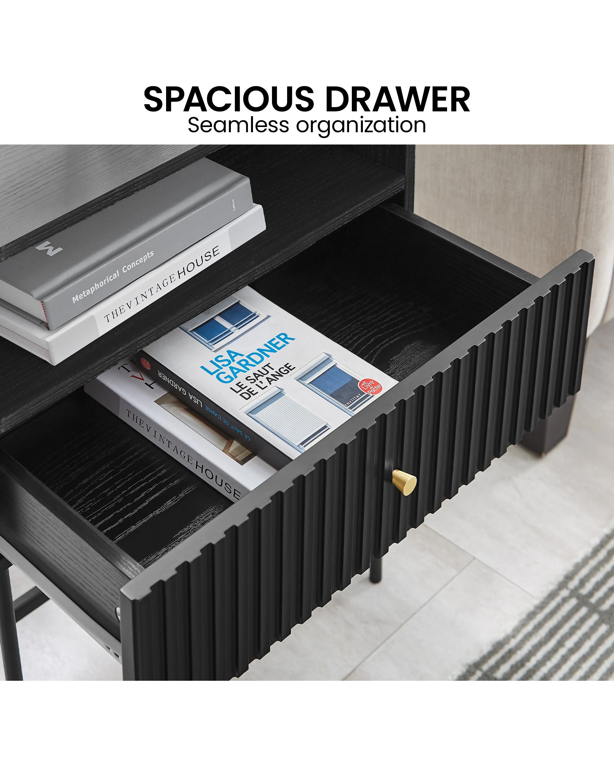 7 Sarantino Cecil Slender Fluted Bedside Table In Black, 7 of 10