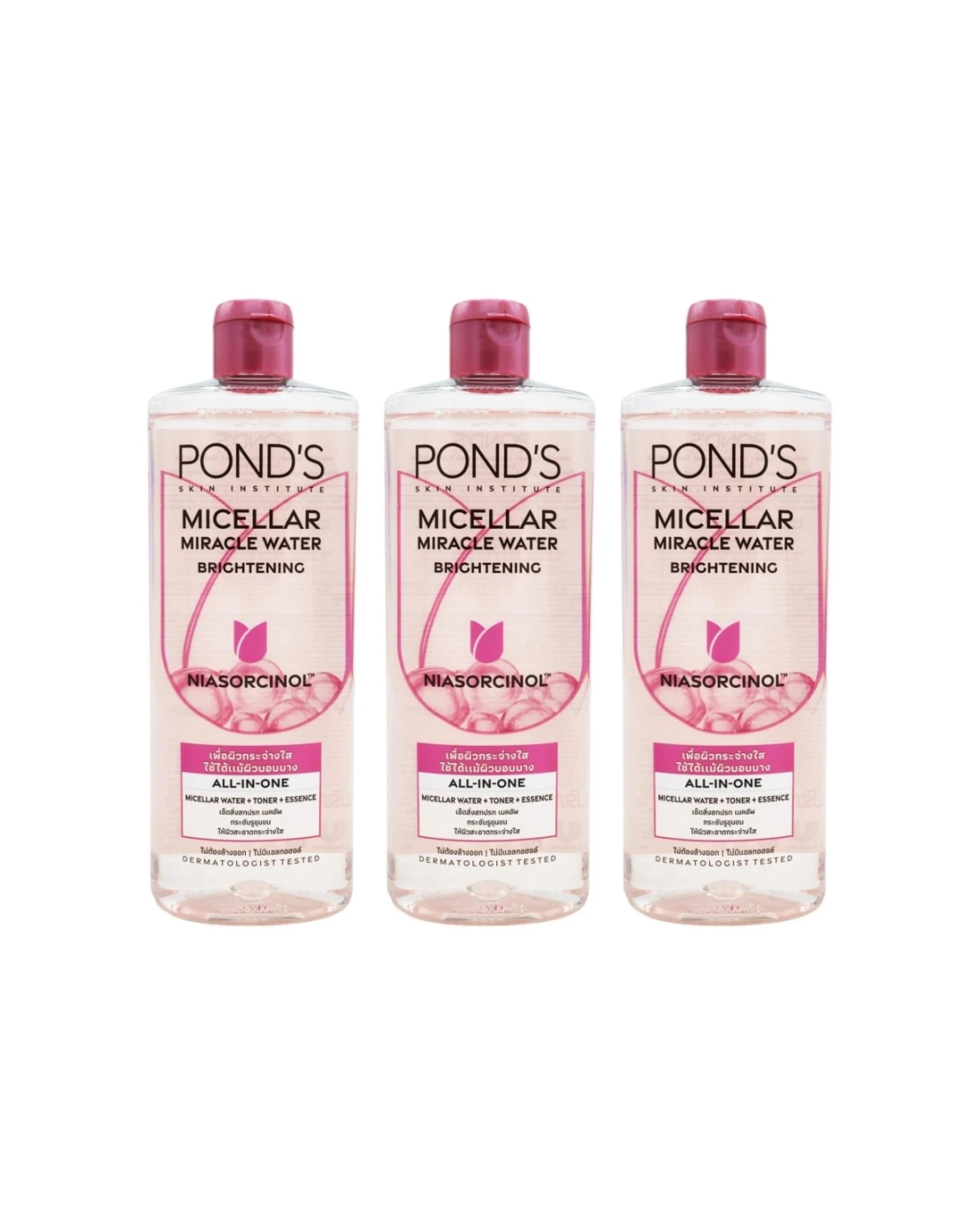 1 Ponds 3PK Micellar Miracle Water Skin Institute Brightening Niasorcinol 400ml - Pink, 1 of 3