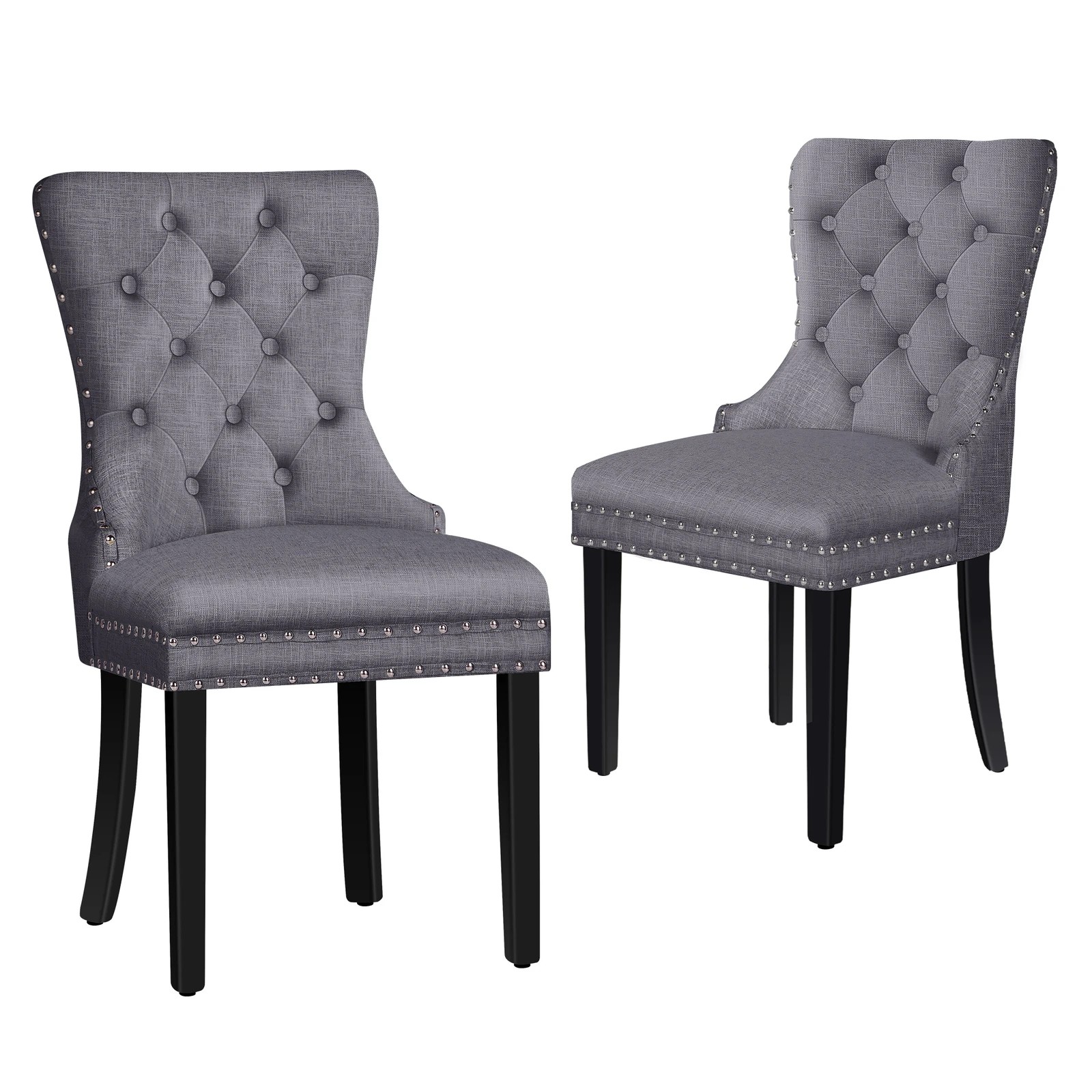 1 Alfordson 2x Dining Chairs Kitchen Lounge Padded Diamond Tufted Fabric - Grey, 1 of 4