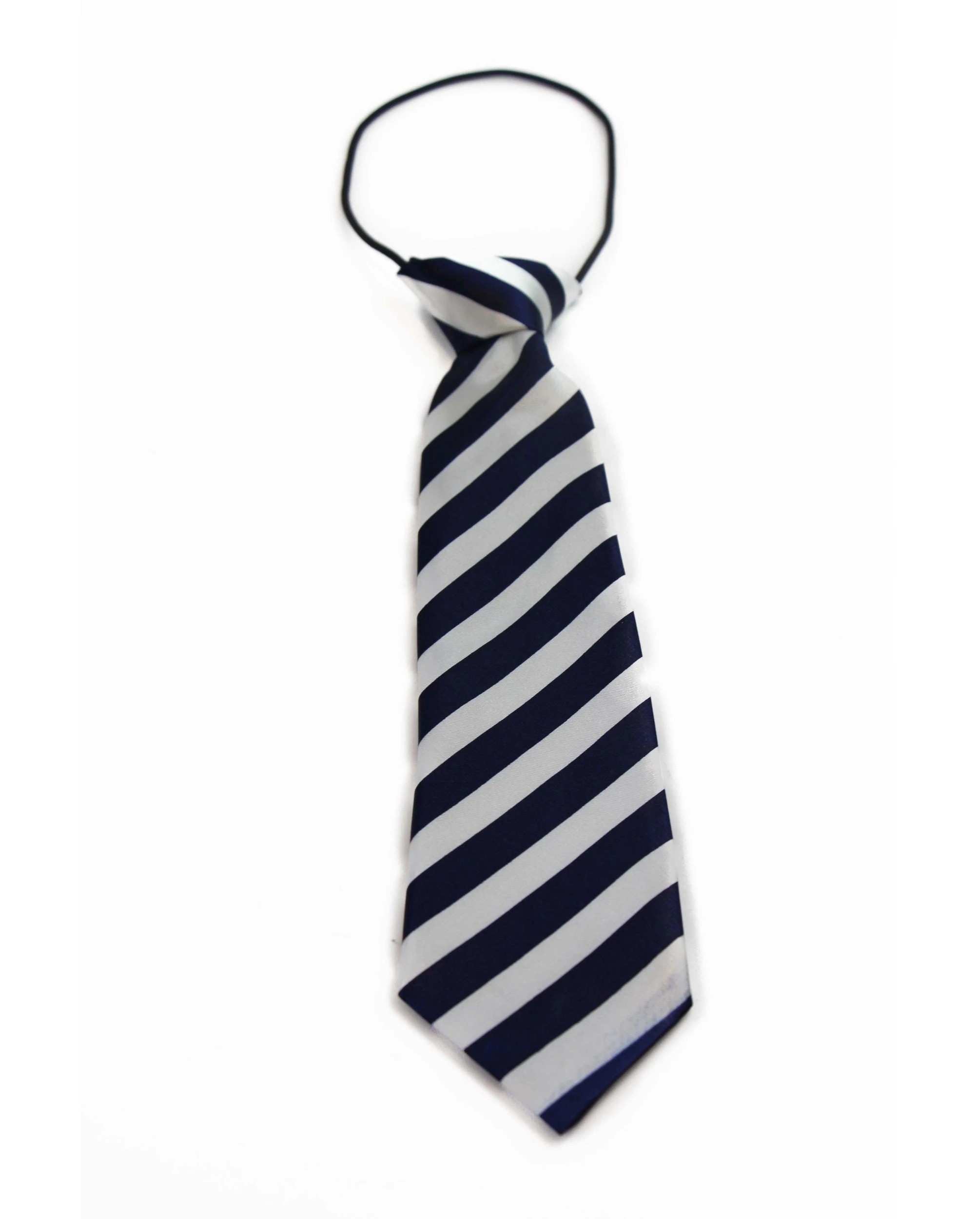 2 Zasel Kids Boys Navy & White Patterned Elastic Neck Tie - Diagonal Stripe - White, 2 of 3