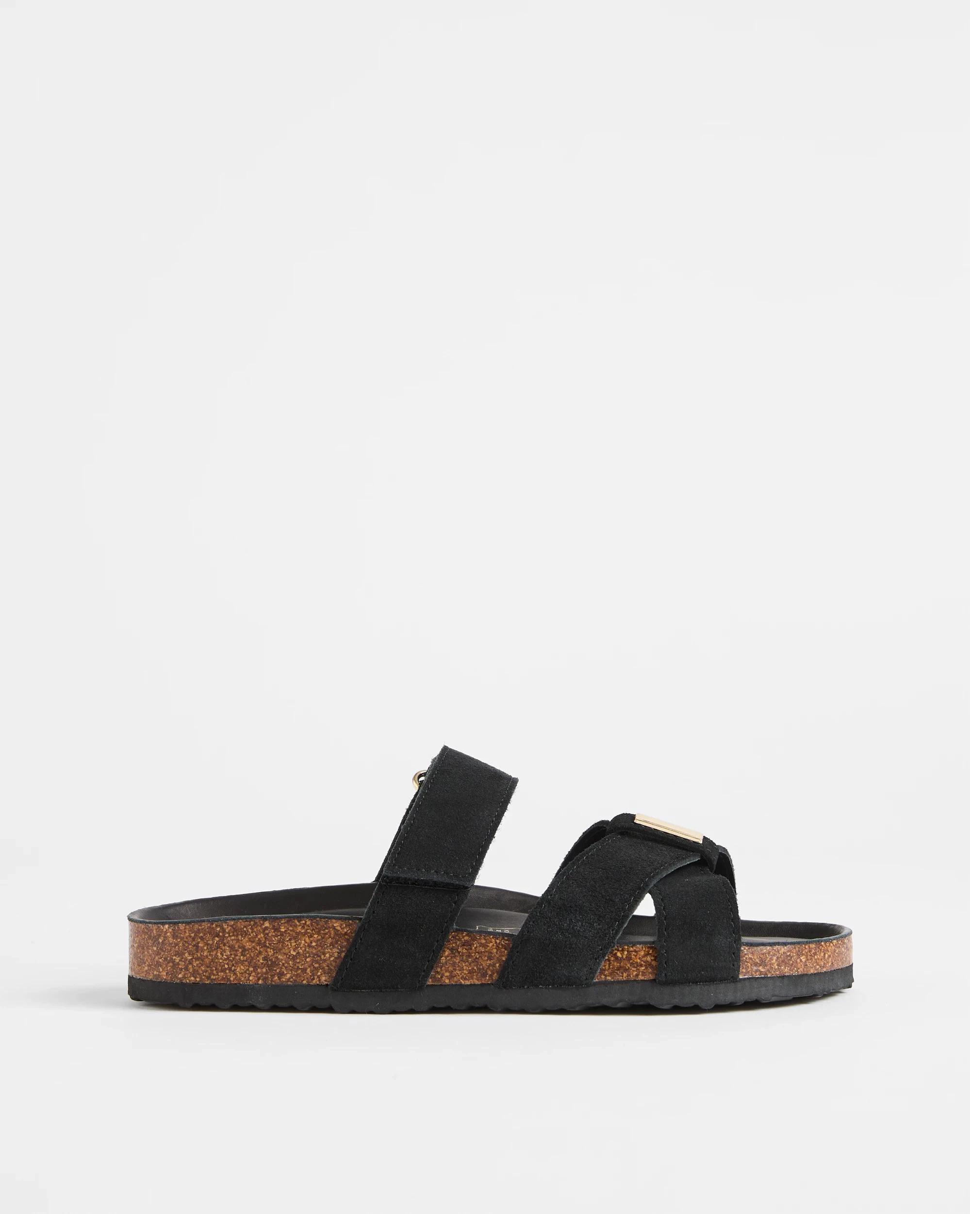 1 Target Womens Cross Strap Leather Moulded Cork Sandal BLACK, 1 of 3