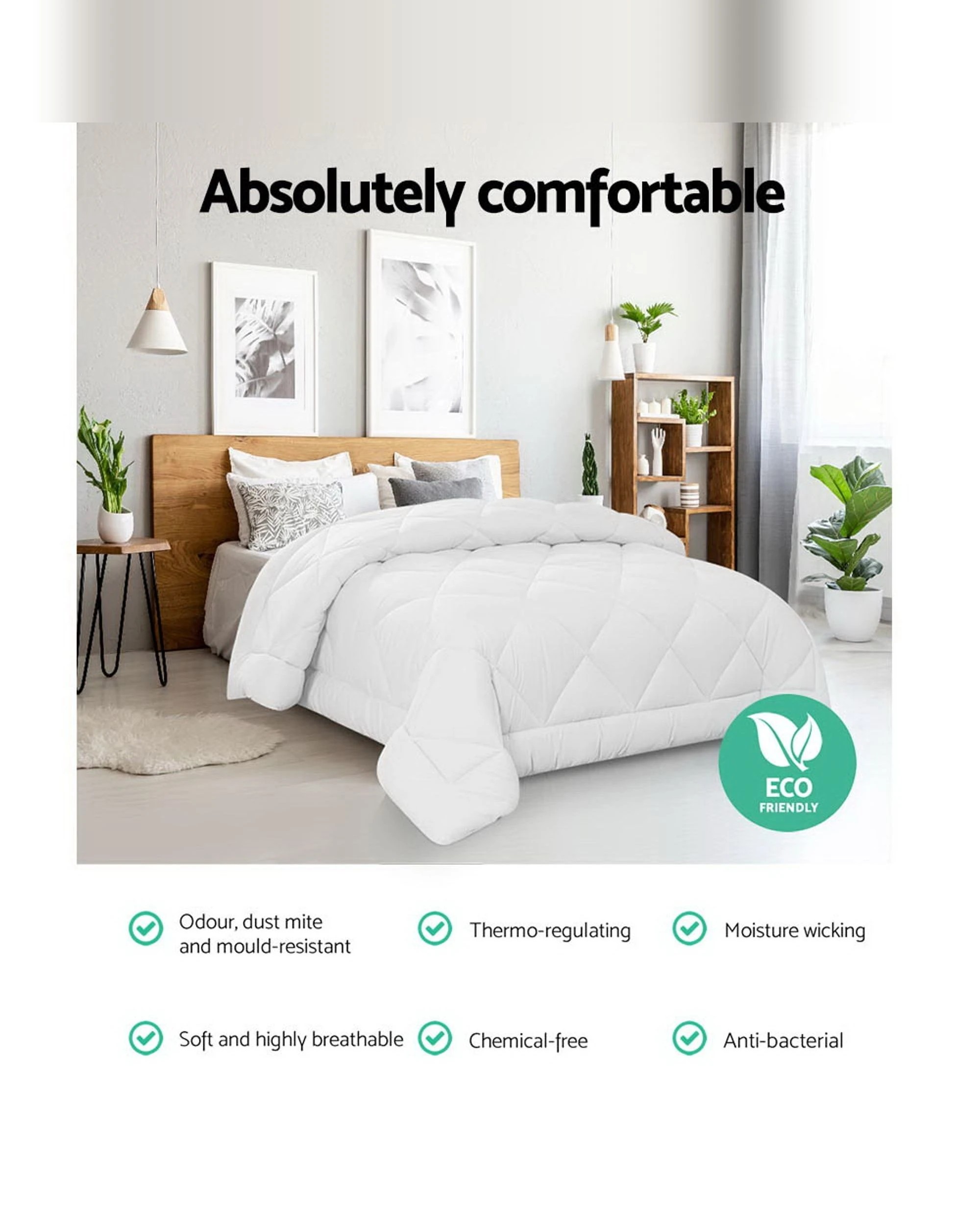 2 Giselle Bedding 800gsm Microfibre Bamboo Quilt Super King
 - Super King Bed
 - White, 2 of 3