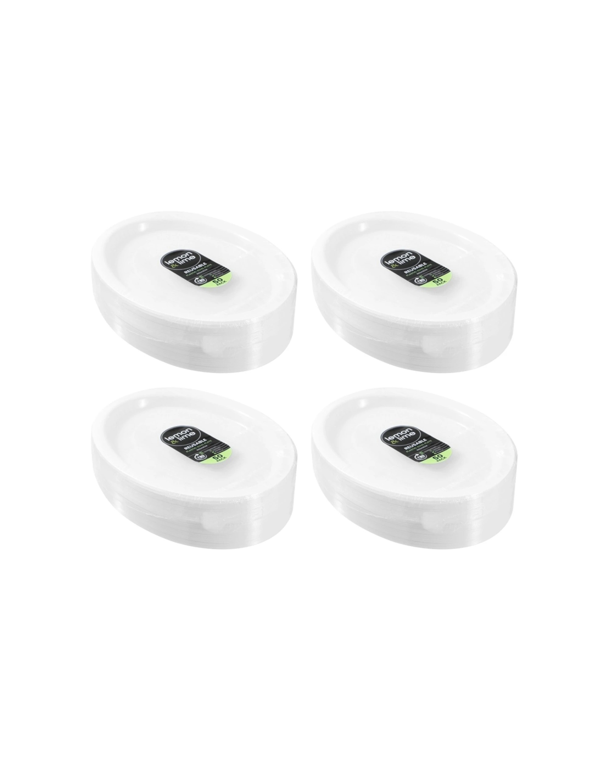 1 Lemon & Lime 4x 50pc Reusable Plastic Food Oval Plate Dinner Set 31x24.5cm Dinnerware - White, 1 of 6