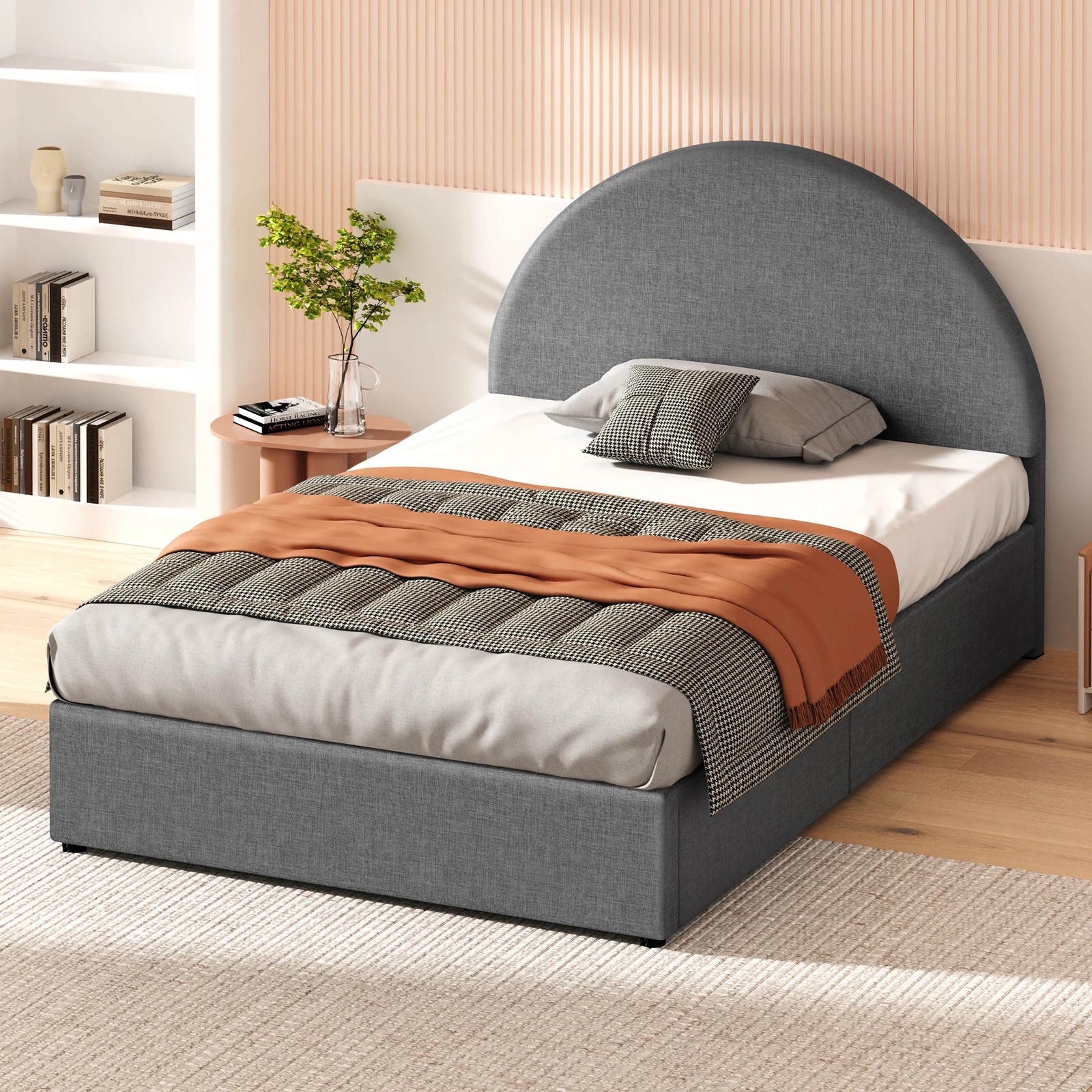 7 Alfordson Bed Frame King Single Arched Base Gas Lift Storage Fabric Hoult - Grey, 7 of 10