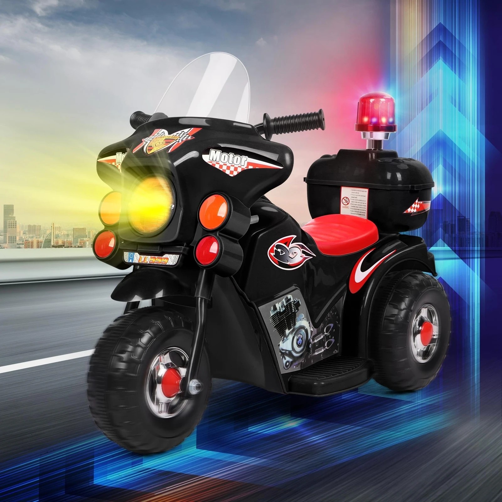 6 Alfordson Kids Ride On Car Police Motorcycle 6V Electric Toy 25W Motor MP3 - Black, 6 of 9