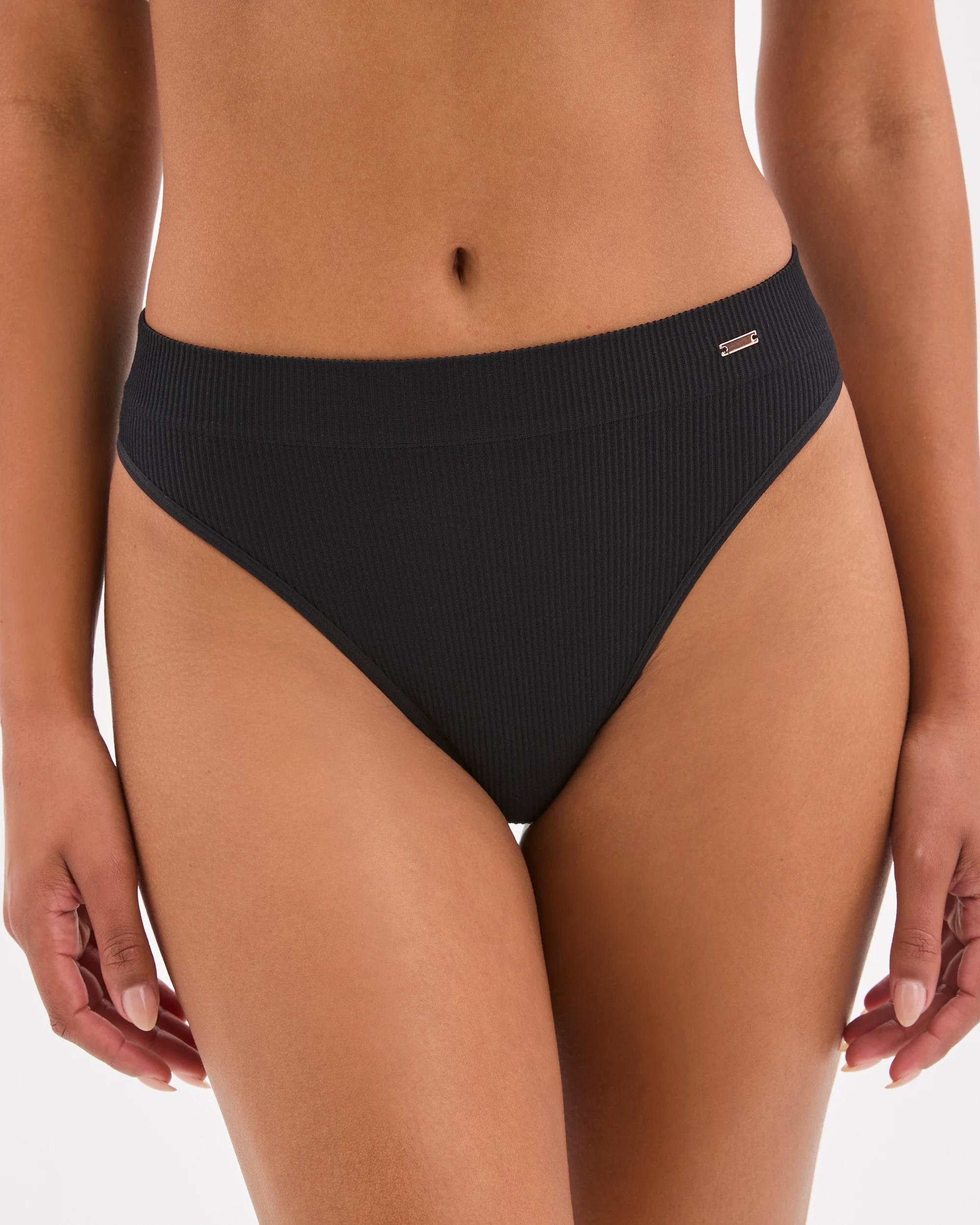 3 Lily Loves 2 Pack Ribbed Seamfree High Waisted G-String Briefs BLACK, 3 of 4