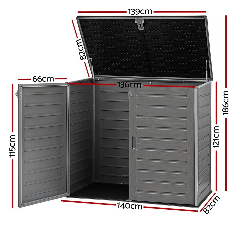 2 Gardeon Outdoor Storage Box 1170L Container Lockable Cabinet Tool Organizer Shed - Grey, 2 of 7