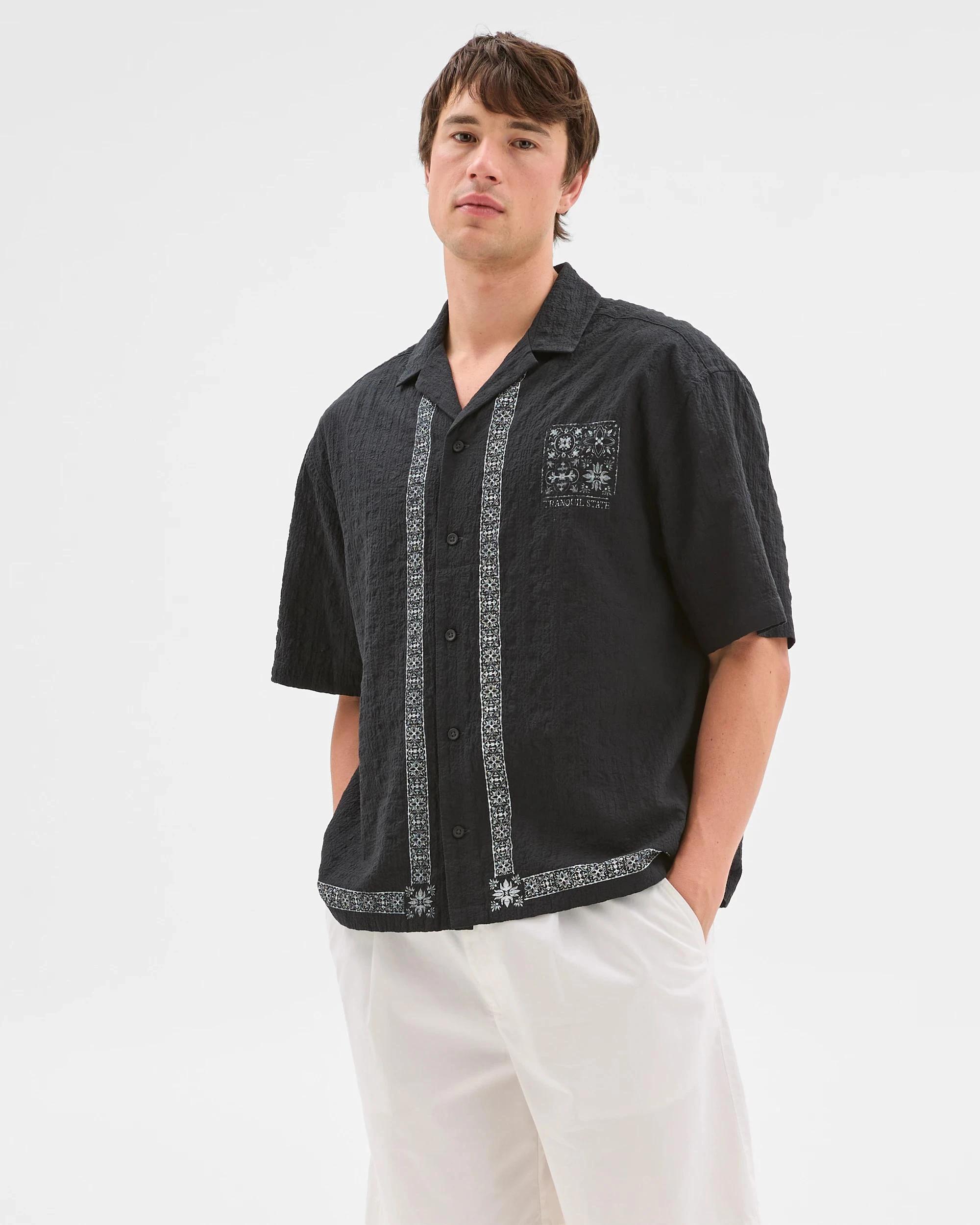 1 Australian Cotton Rich Short Sleeve Shirt - Commons BORDER BLACK, 1 of 5