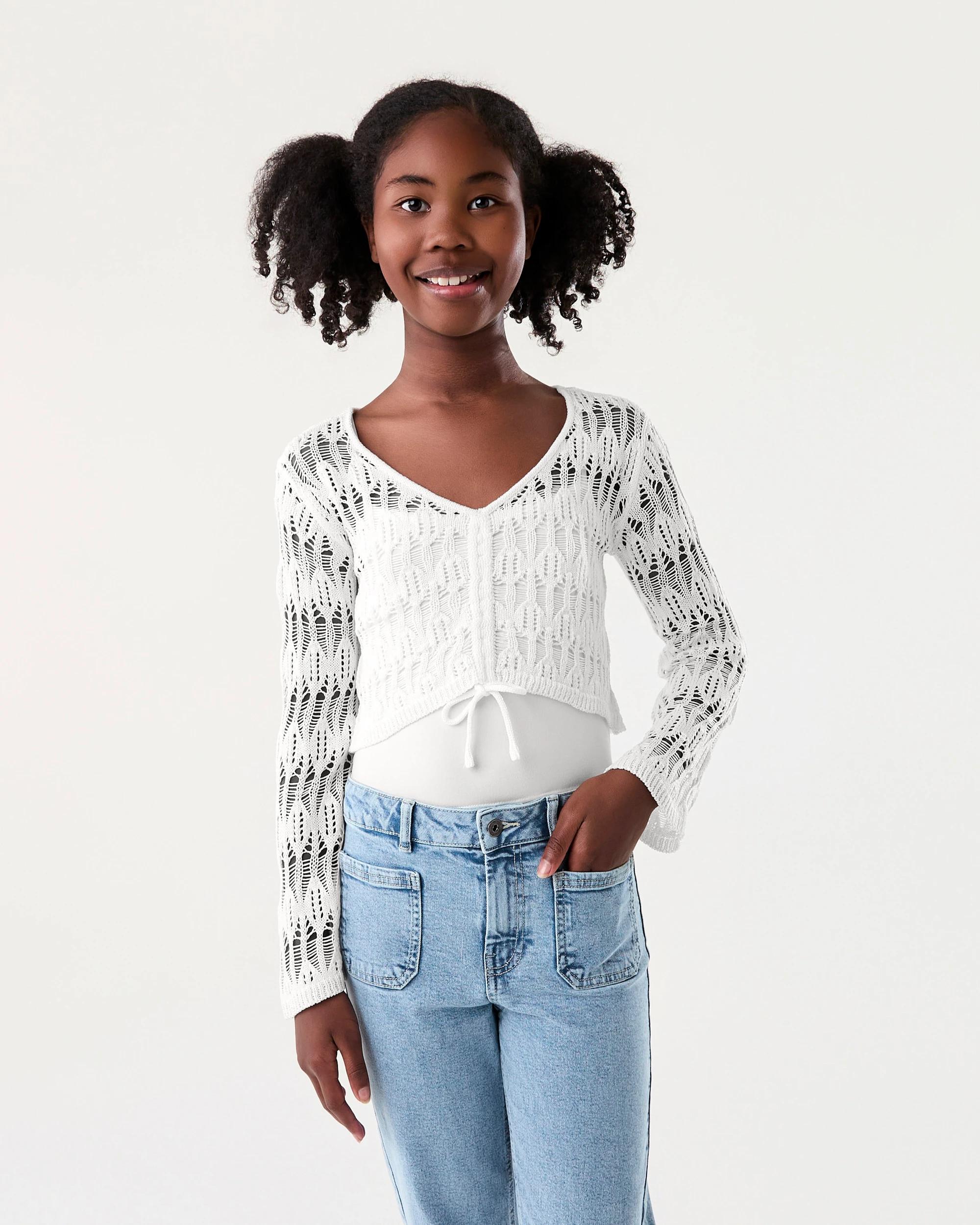 1 Lightweight Crochet Knit Singlet and Knit Top Set Snw White, 1 of 7