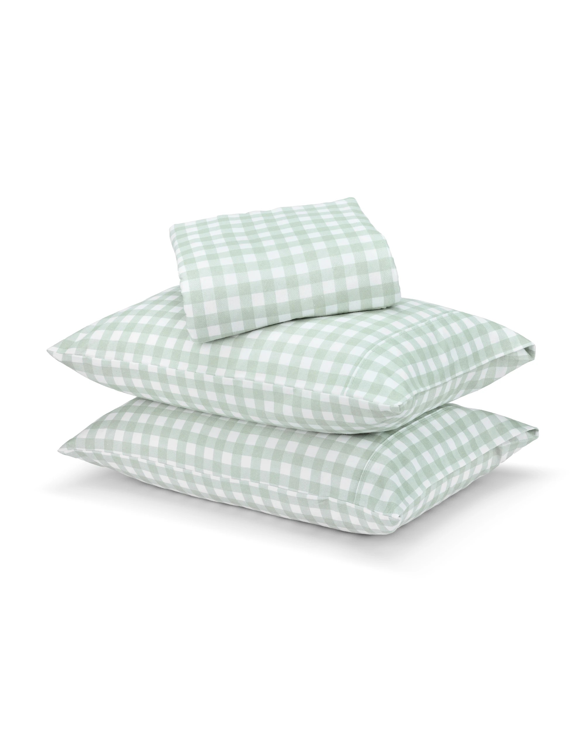 1 Gingham Cotton Flannelette Sheet Set - Double Bed, Sage, 1 of 7