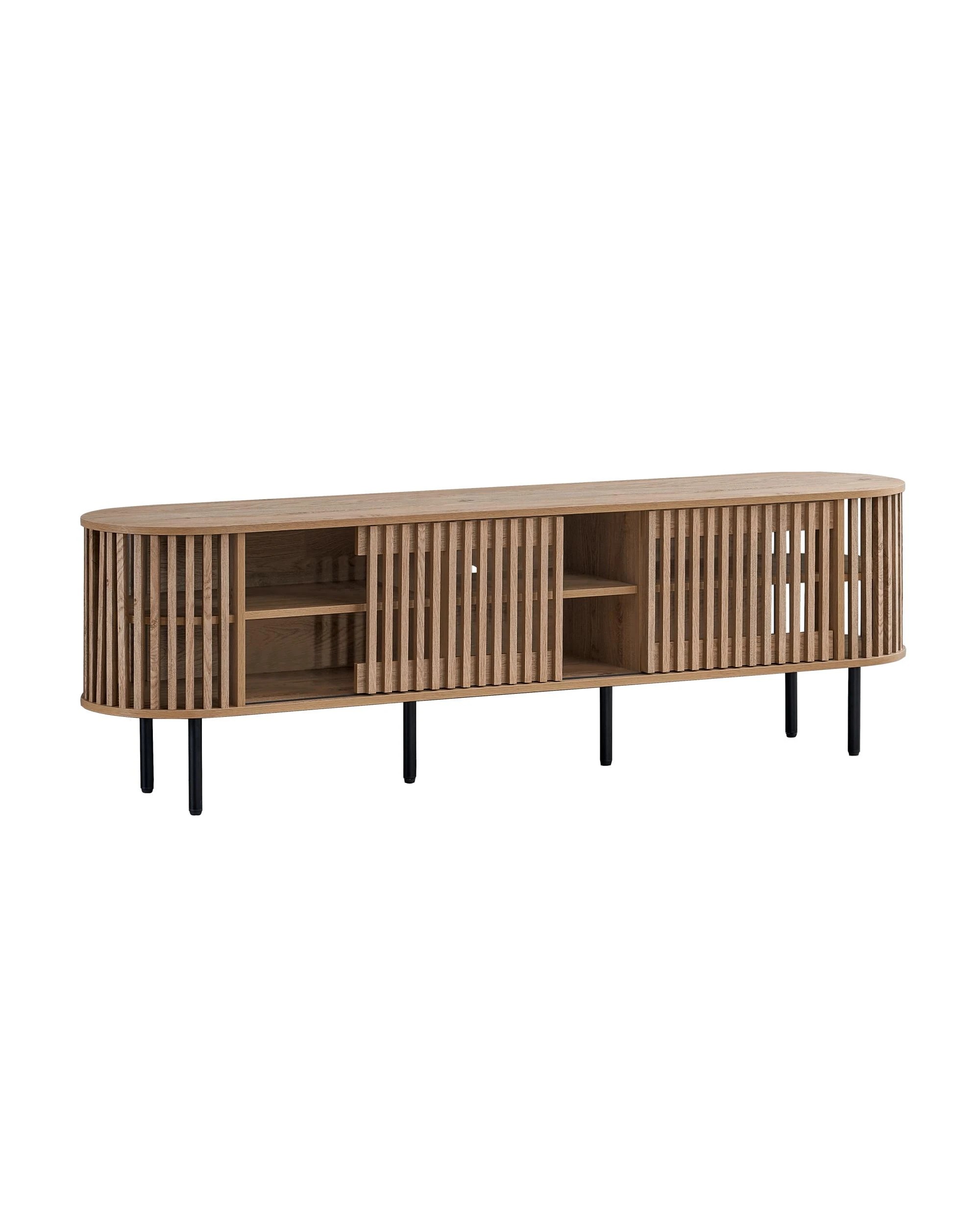 4 Kodu Entertainment Unit TV Cabinet 180cm 2 Doors Slat Oak - Natural, 4 of 5