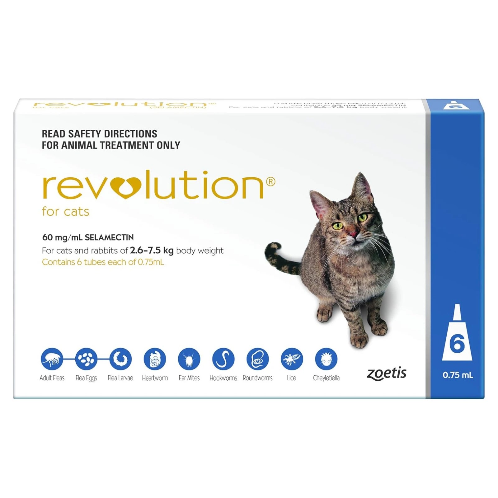 1 Revolution Flea And Worming Treatment For Cats 2.6 - 7.5kg - 6 Pack, 1 of 2