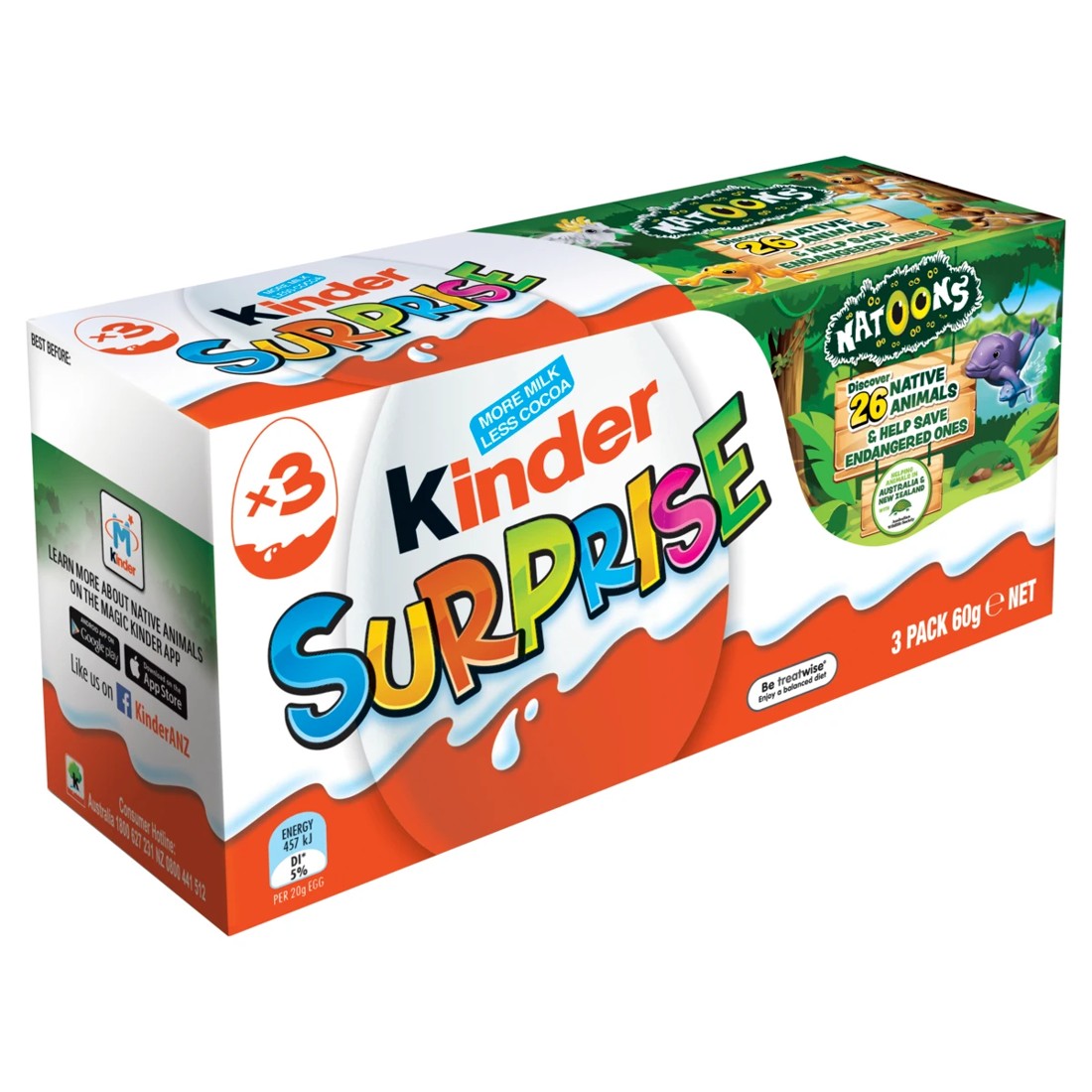 1 3 Pack Kinder Surprise Milk Chocolate Egg with Toy 60g, 1 of 2