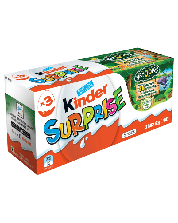 3 Pack Kinder Surprise Milk Chocolate Egg with Toy 60g
