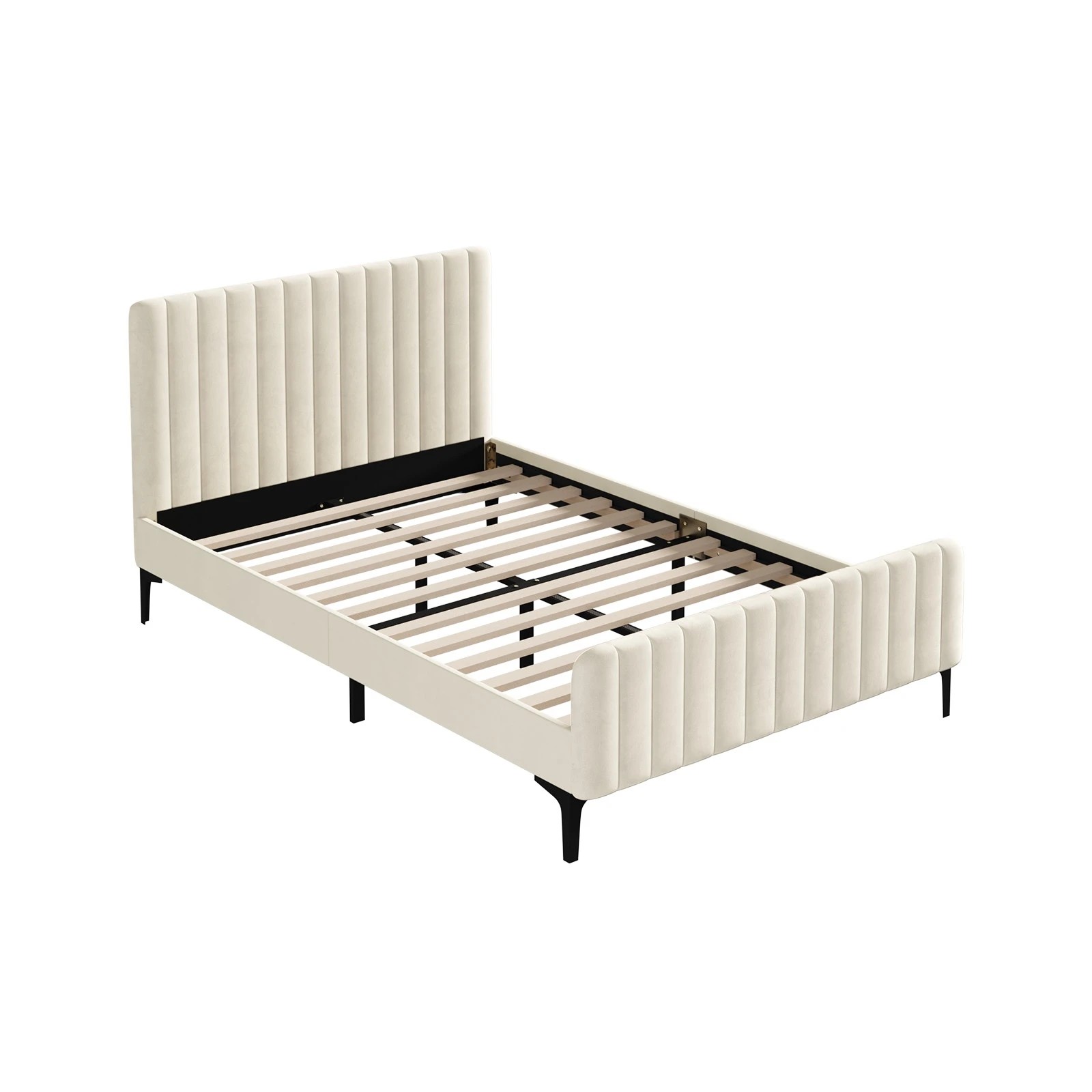 1 Oikiture Double Bed Frame Beds Platform Velvet
 - Beige, 1 of 10