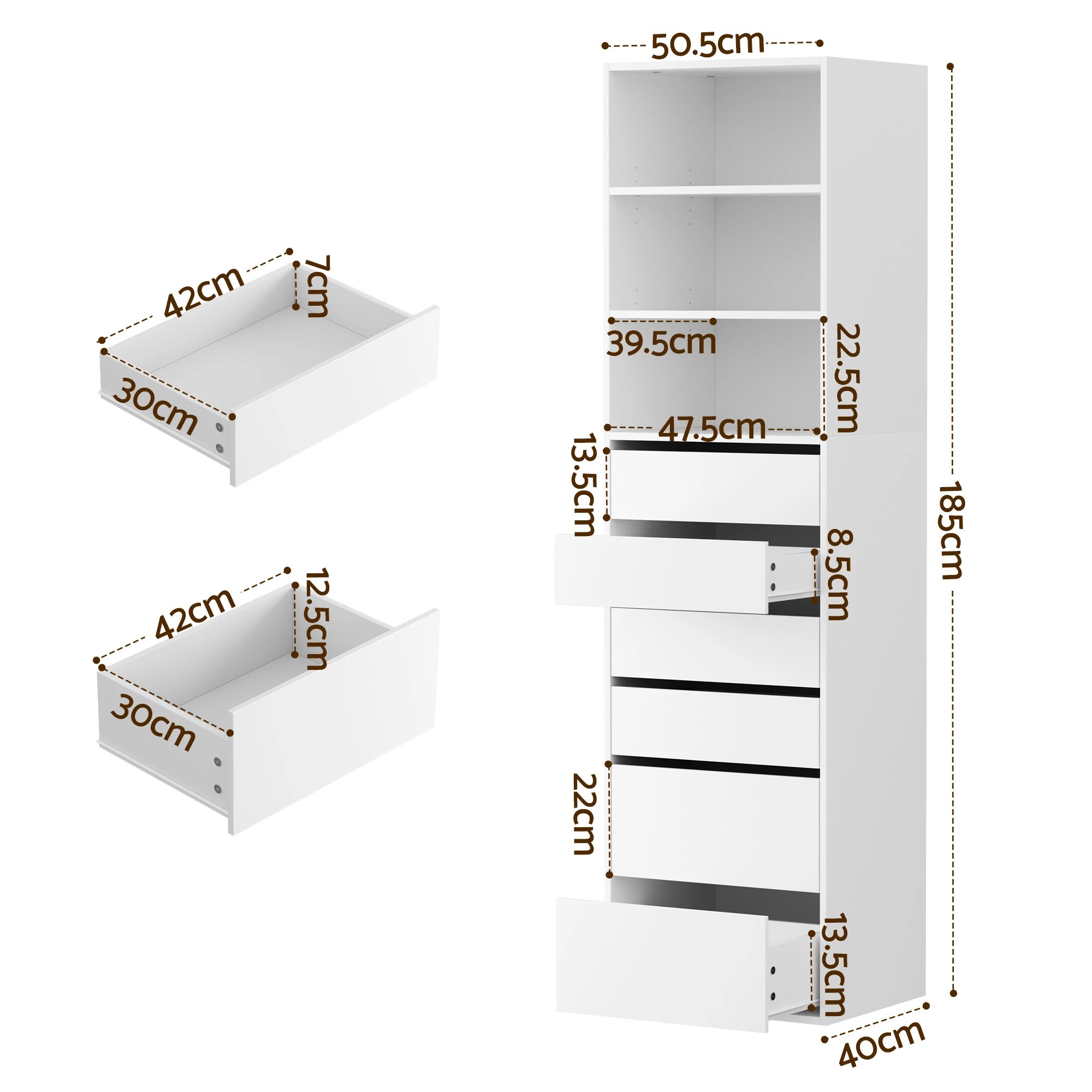 6 Artiss 2x Chest of 6 Drawers Tallboy Cabinet Adjustable Shelf - White, 6 of 7
