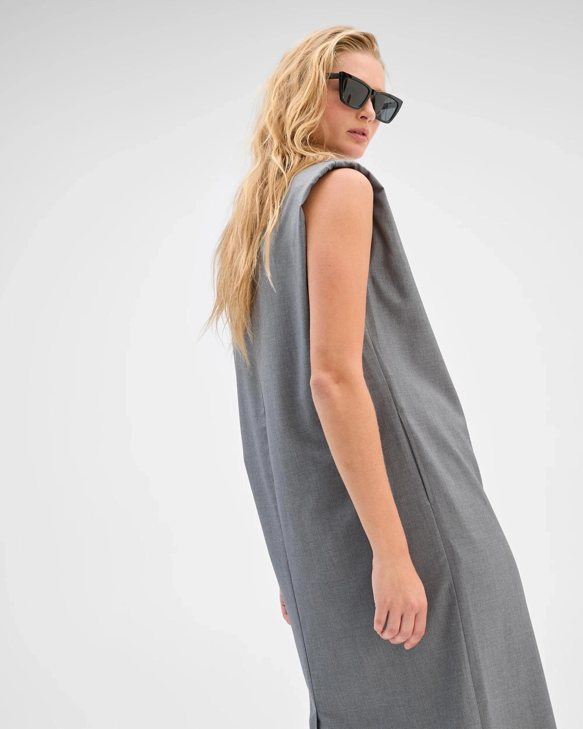 3 Preview Sleeveless Midi Length Column Dress GREY, 3 of 7