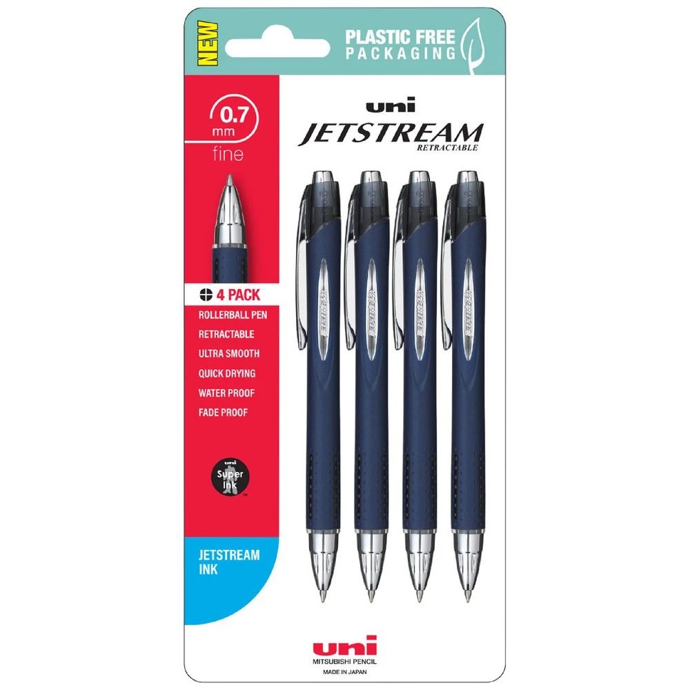 1 Uni Jetstream Retractable Rollerball Pen 0.7mm Black 4 Pack, 1 of 2
