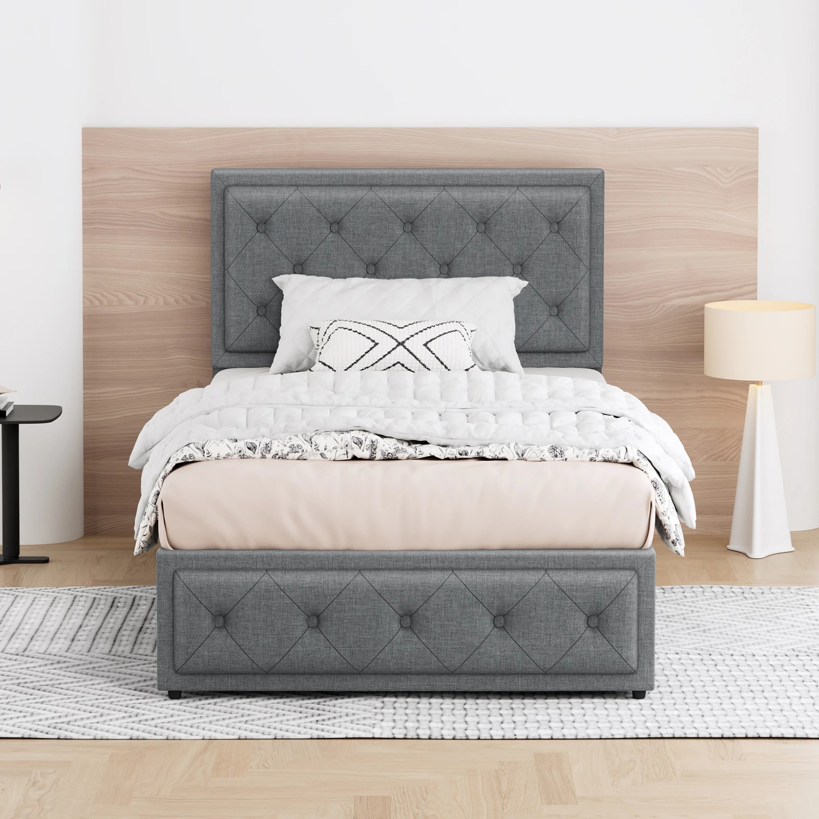 3 Alfordson Bed Frame Single Size Gas Lift Storage Mattress Base Fabric Dinana - Grey, 3 of 10