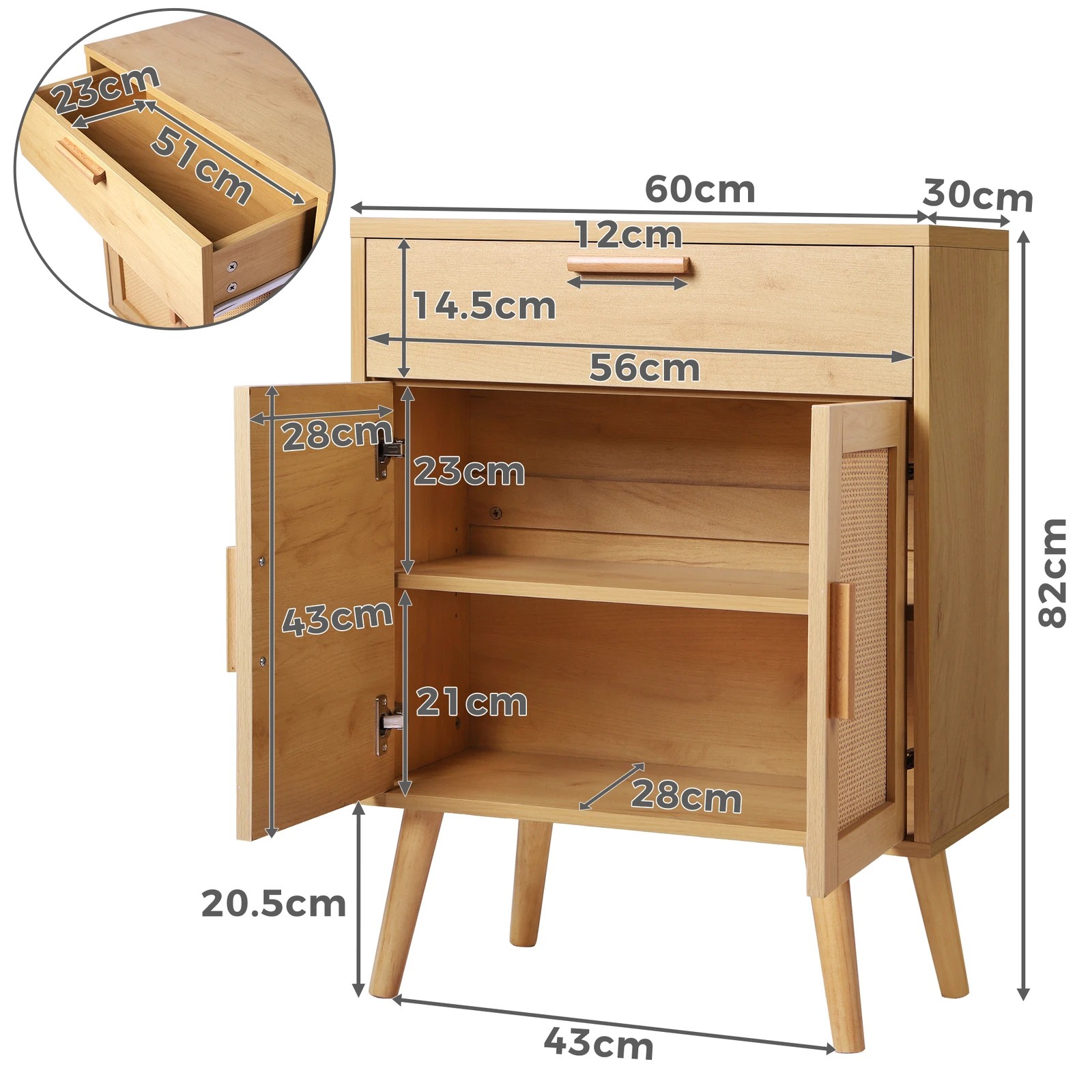 7 Alfordson Chest of Drawers Sideboard Cabinet - Oak, 7 of 9