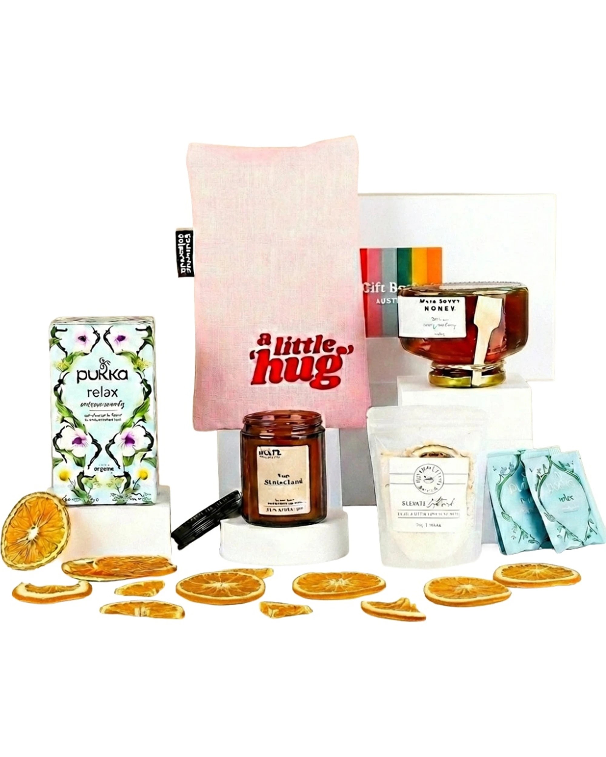1 Gift Basket Wellness Hamper Heat Pack Herbal Tea Honey Candle Bath Set - Multi, 1 of 8