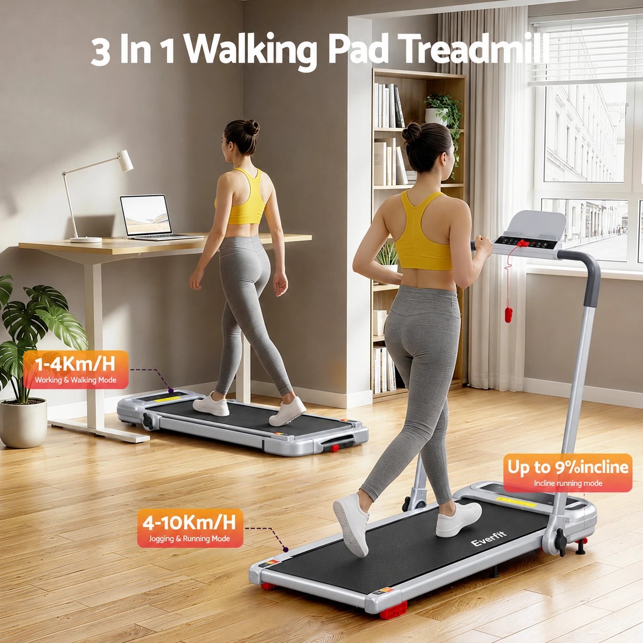 Everfit 3 in1 Treadmill Electric Walking Pad with Incline Foldable for ...