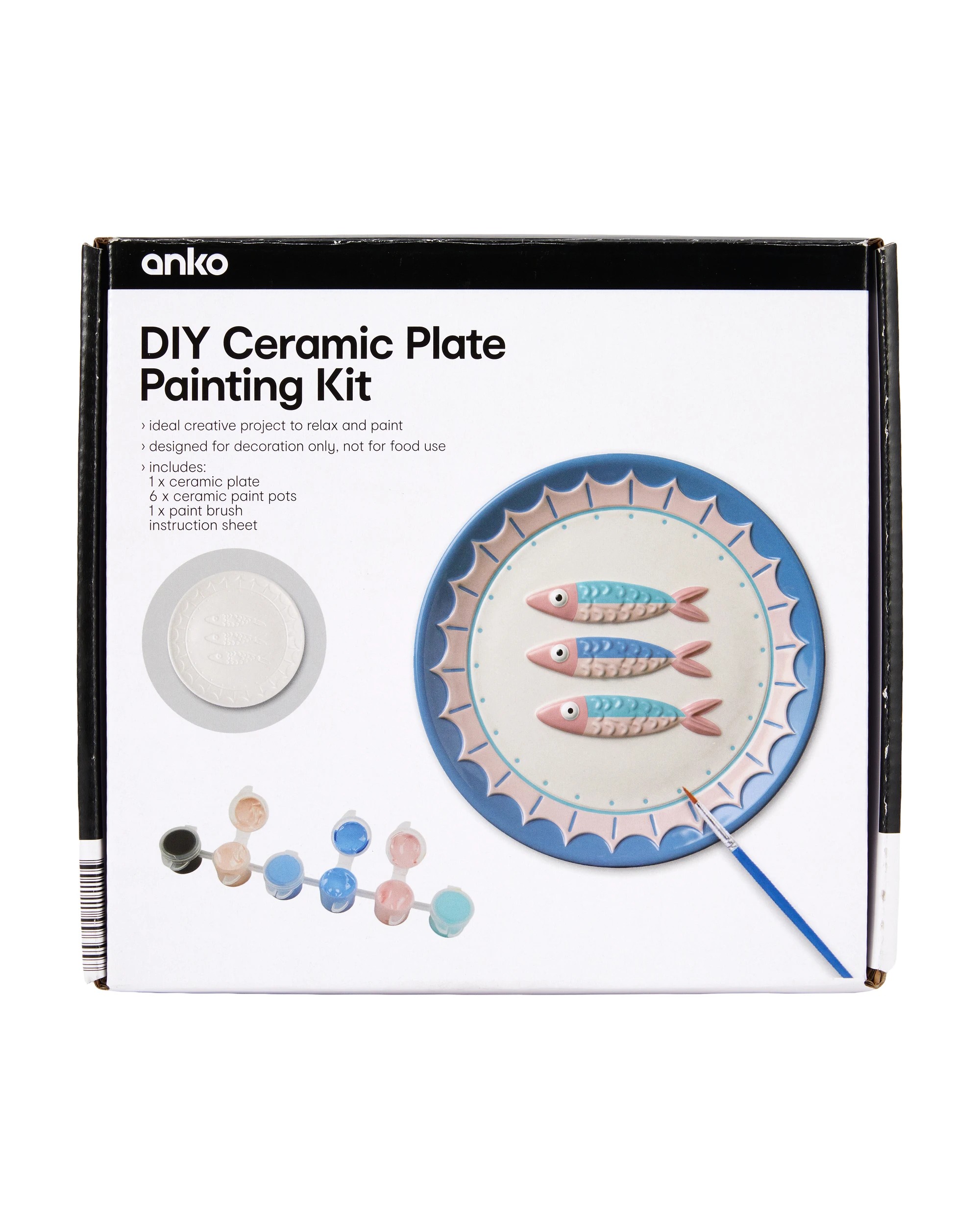 1 DIY Ceramic Plate Painting Kit - Sardine, 1 of 3
