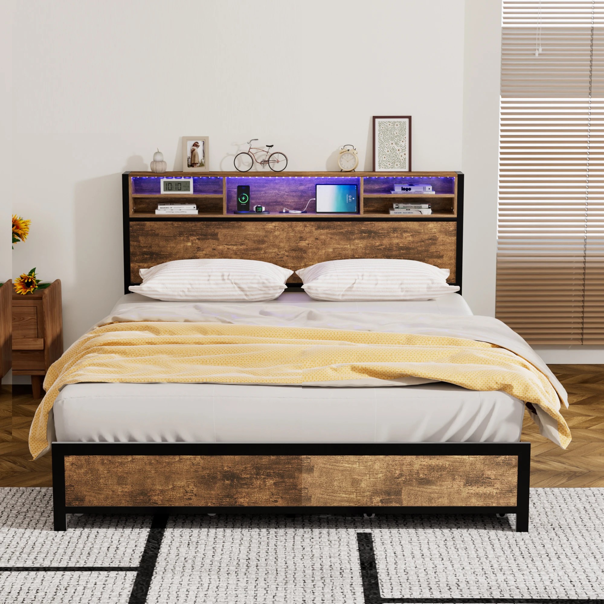 8 Levede King Bed Frame with LED and Charging Station, 8 of 9