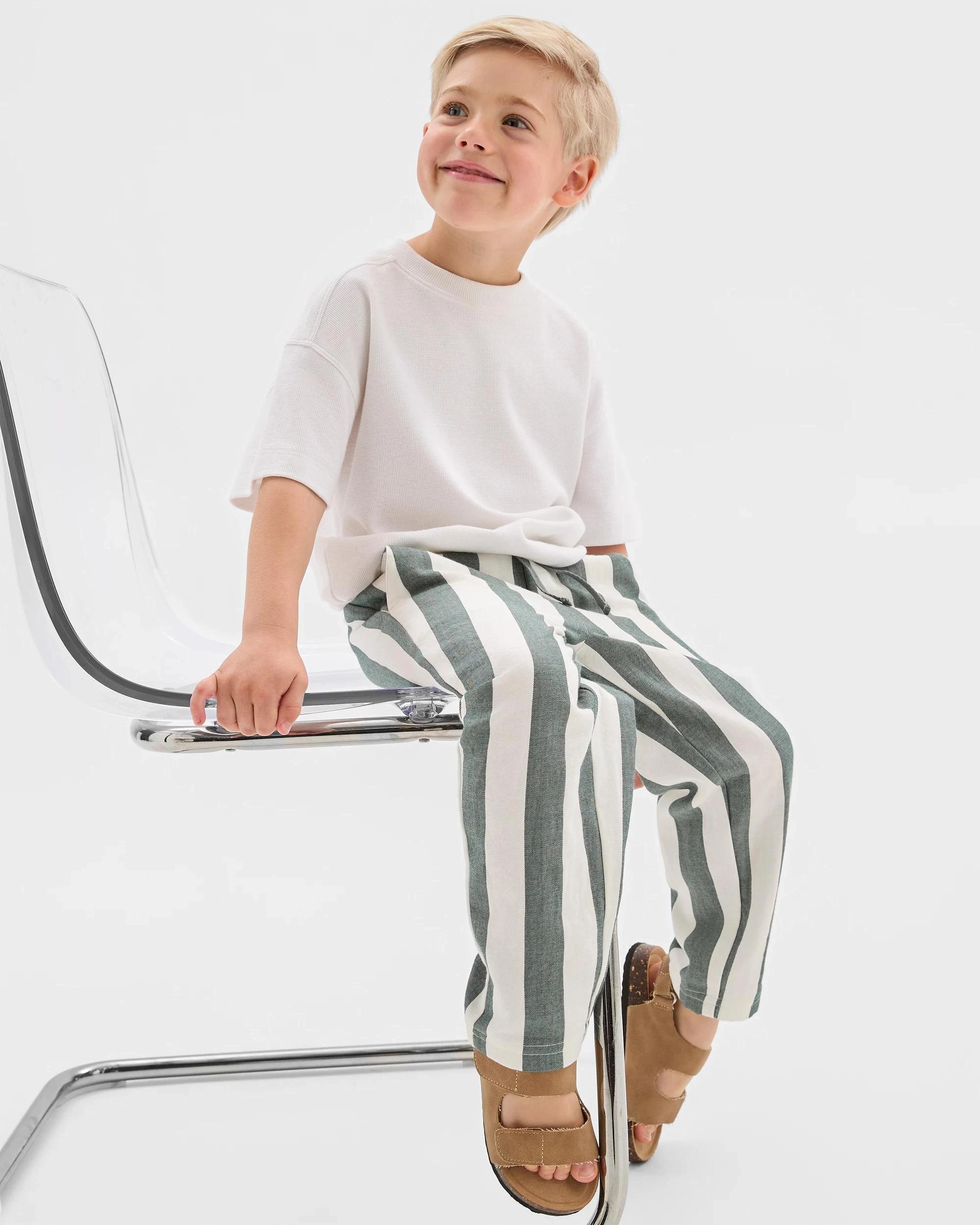 2 Target Kids Lightweight Woven Pull On Pants GREEN STRIPE, 2 of 7