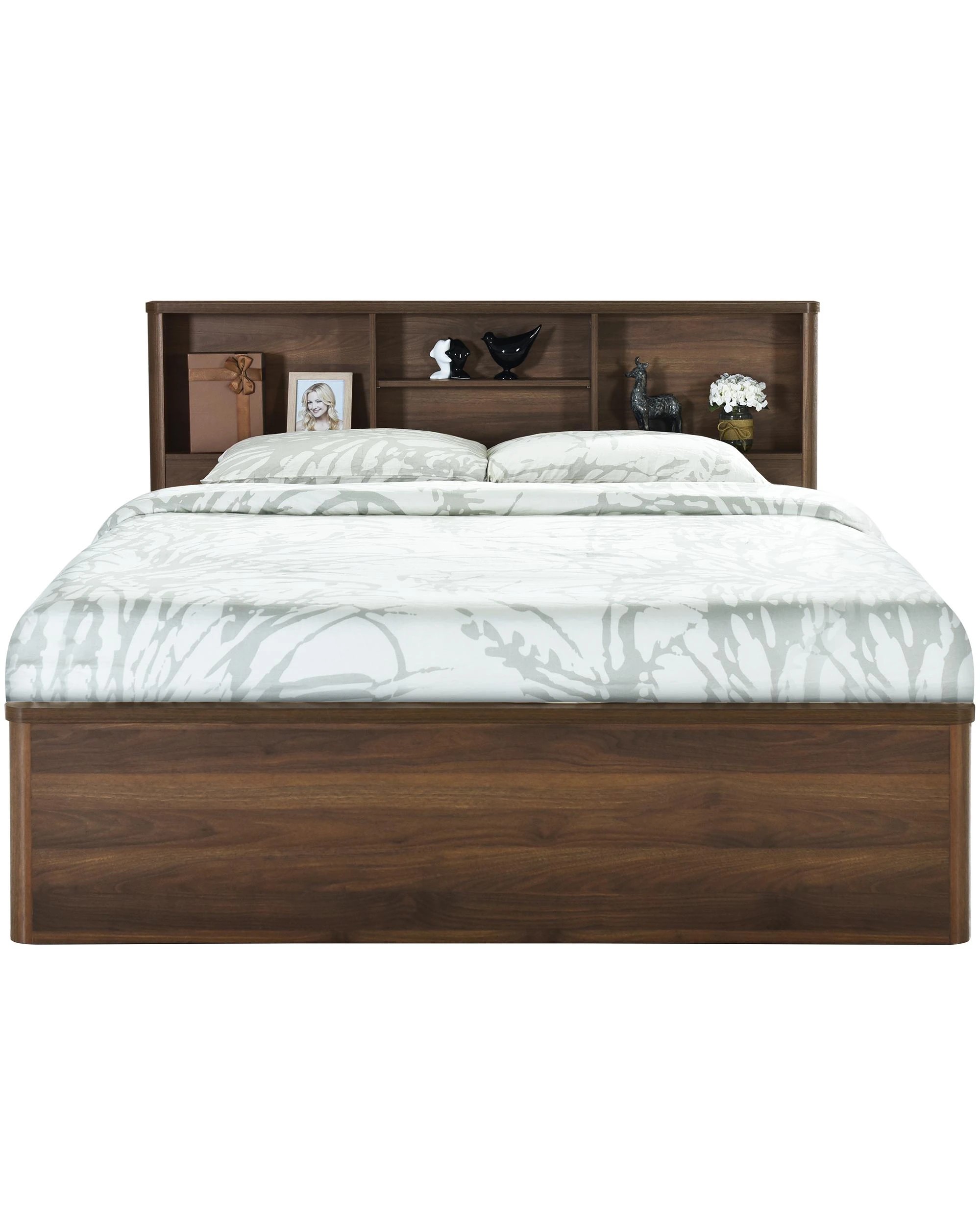 6 Kodu Bed Frame with Open Shelving Storage Queen Size Walnut - Brown, 6 of 7
