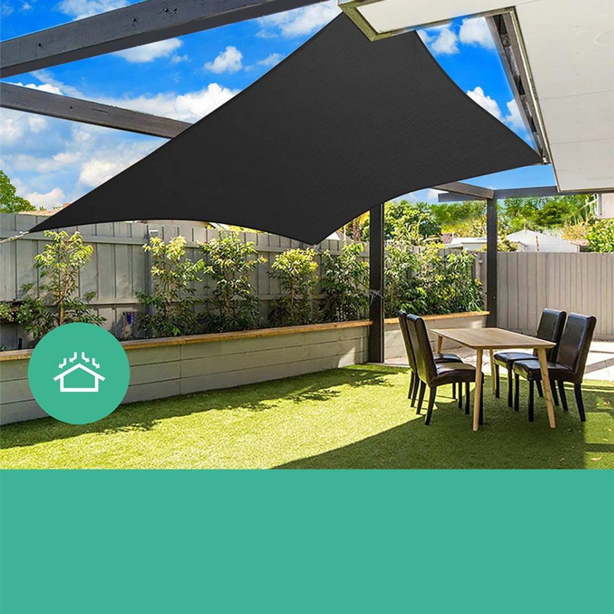 7 Instahut Shade Sail Rectangle 280GSM 98%  Shade Cloth - Black, 7 of 8
