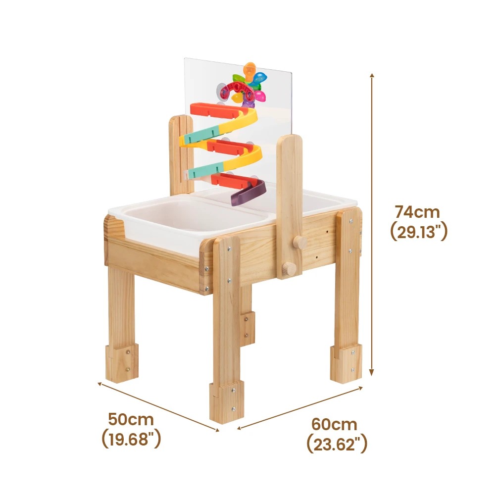 2 PlayPals 4-in-1 Kids Sensory Table Sand Water Play w/ 2 Storage Bins Track Toys - Natural, 2 of 3