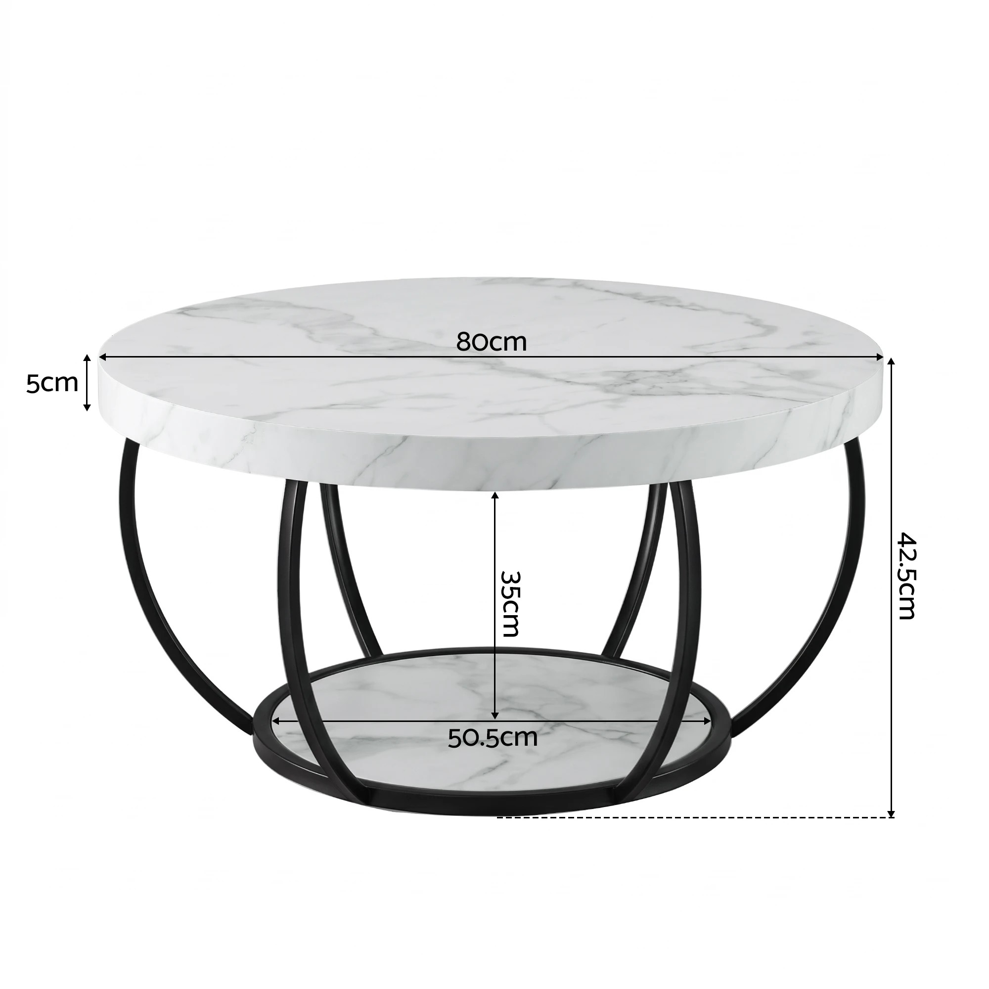 2 Artiss Coffee Table 2-Tier Marble Finish Round Sofa Side Table 80CM - Multi, 2 of 7