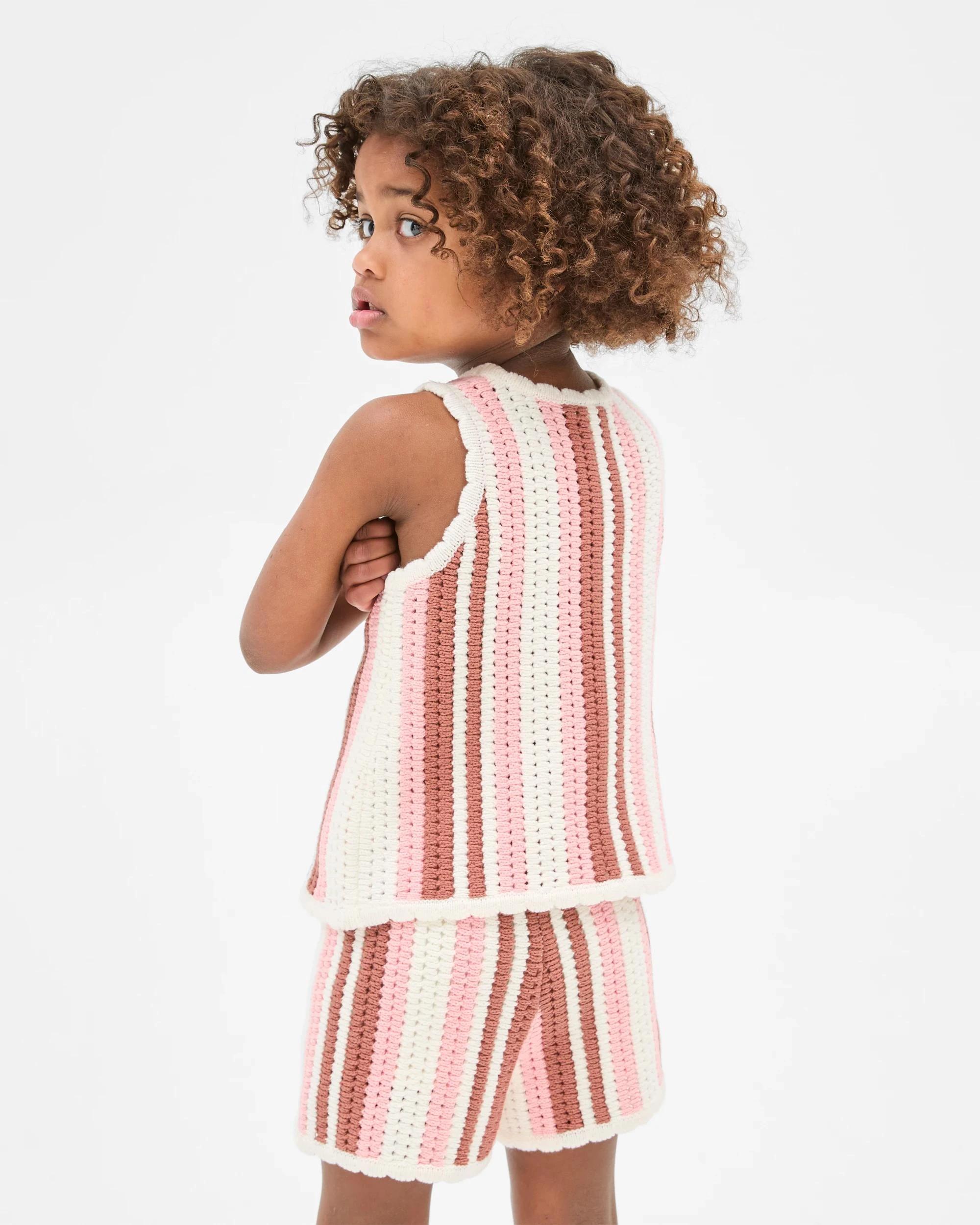 4 Target Kids Crochet Tank and Short 2 Piece Set PINK STRIPE, 4 of 7