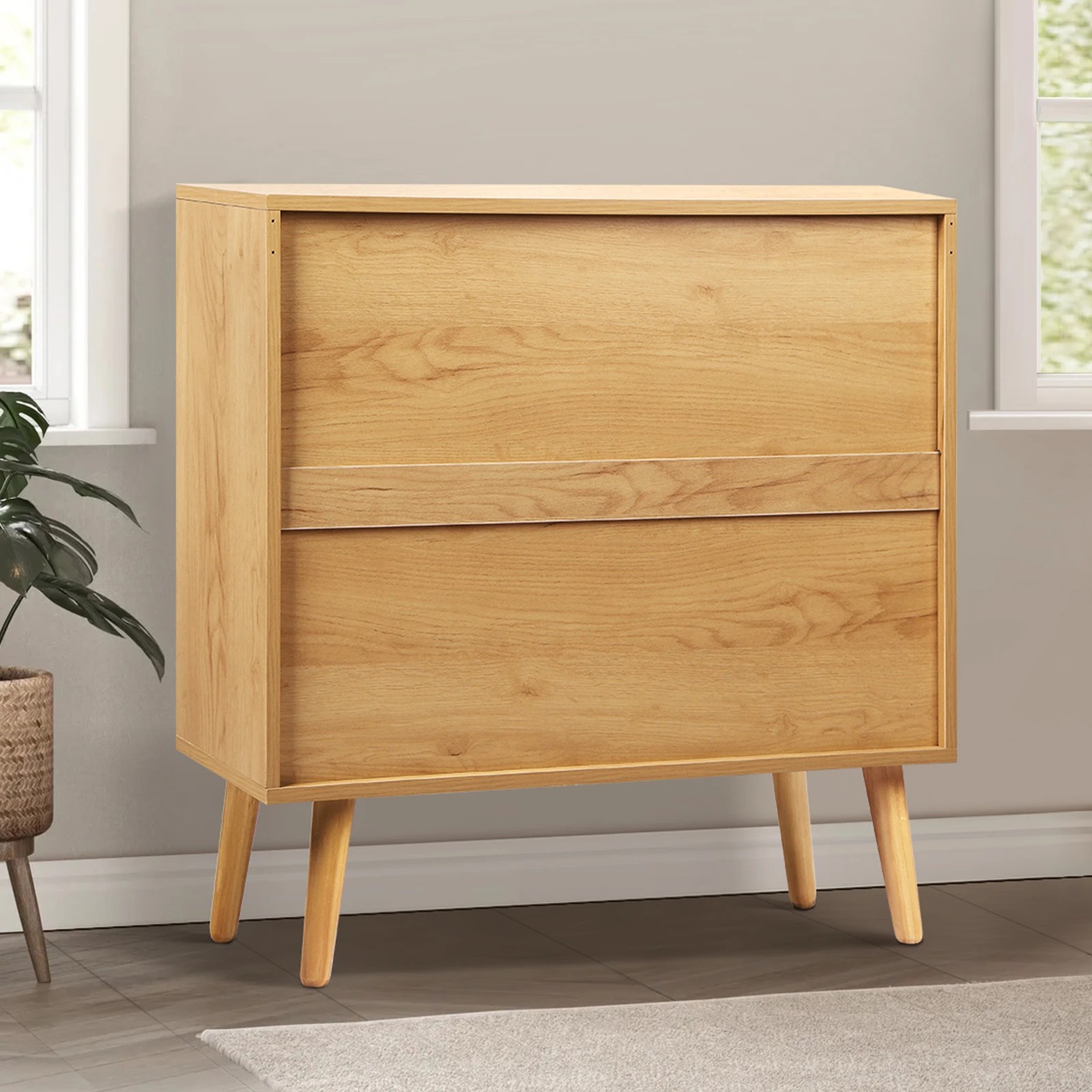 5 Alfordson 3 Chest of Drawers Rattan Cabinet Dresser - Oak, 5 of 8