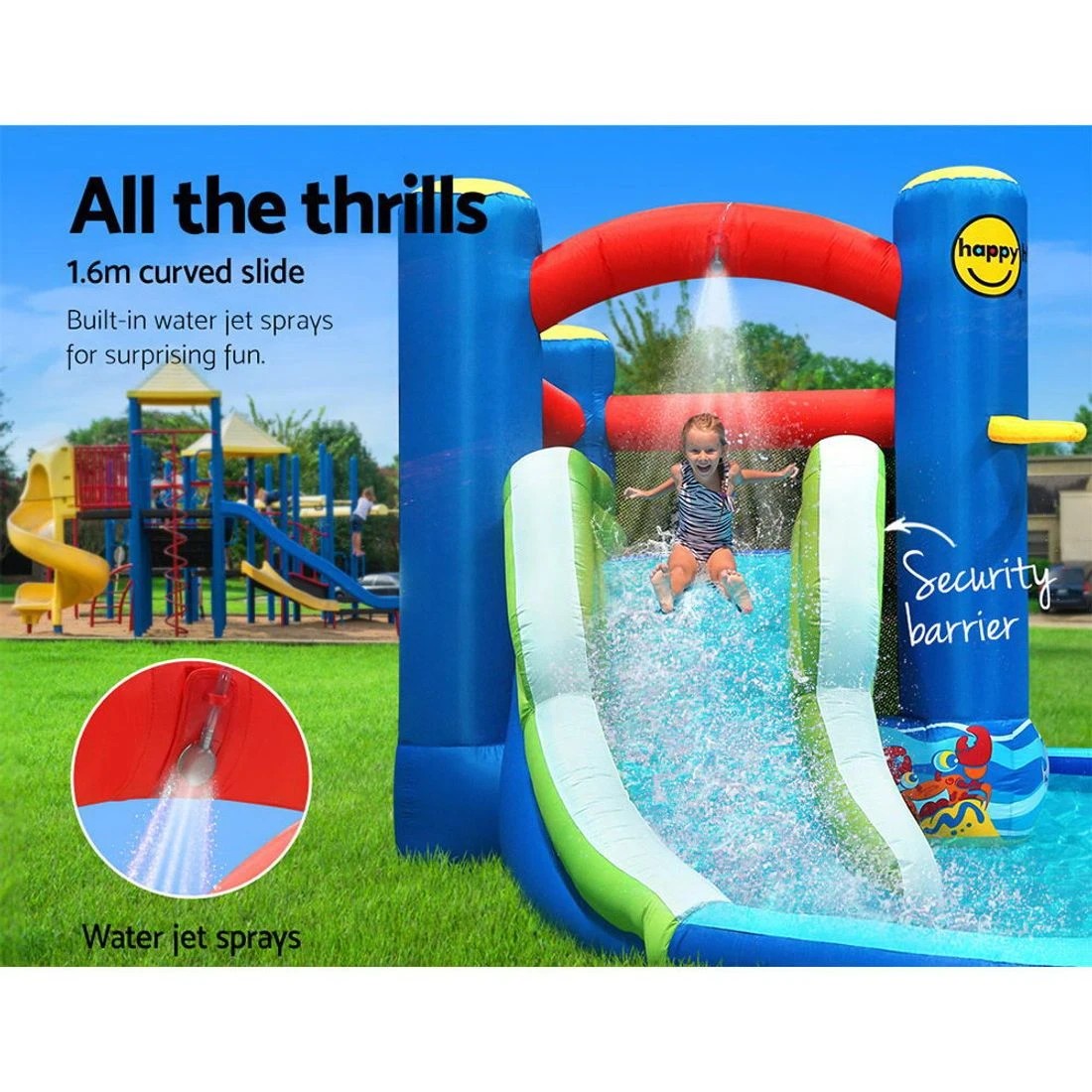 4 Happy Hop Inflatable Water Slide Jumping Trampoline Castle Bouncer Toy Splash - Multi, 4 of 7