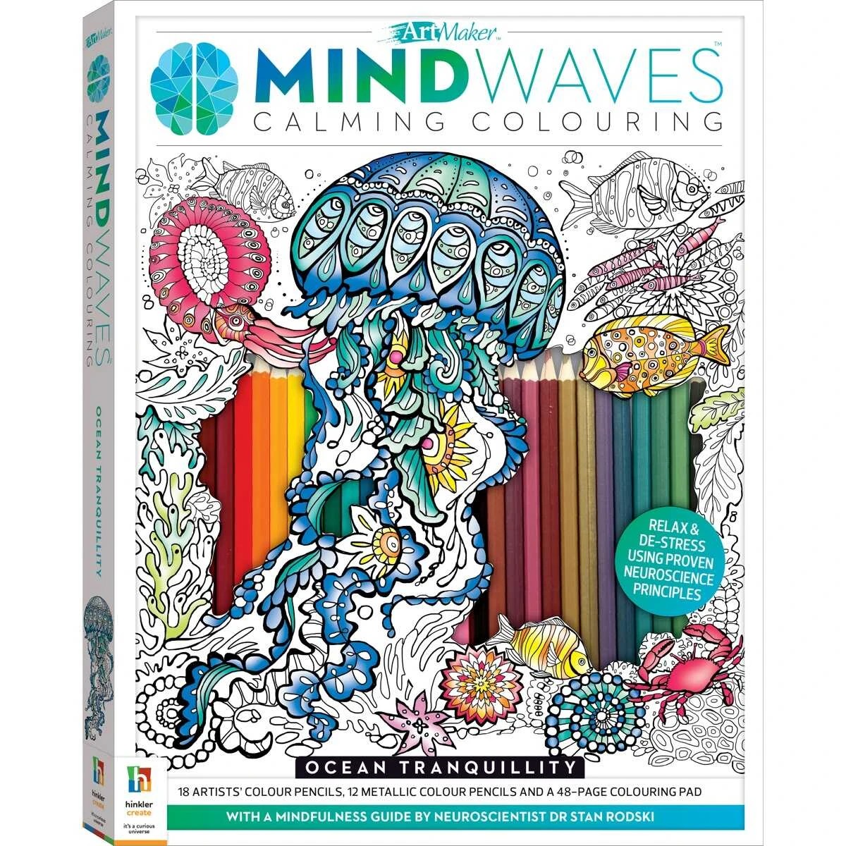 1 Art Maker Mindwaves Calming Colouring Kit: Ocean Tranquillity - Book